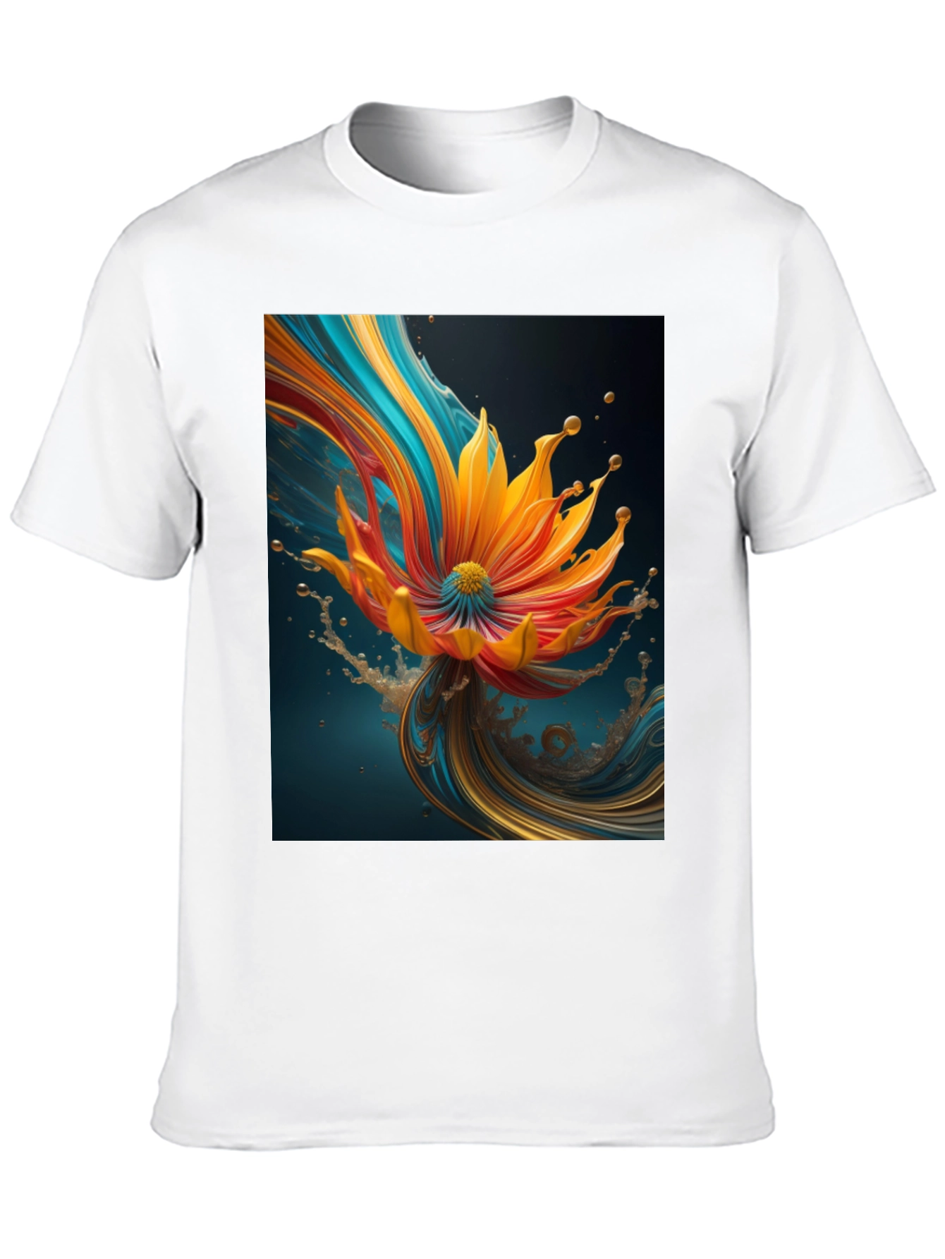Abstract Floral Print Black Tee