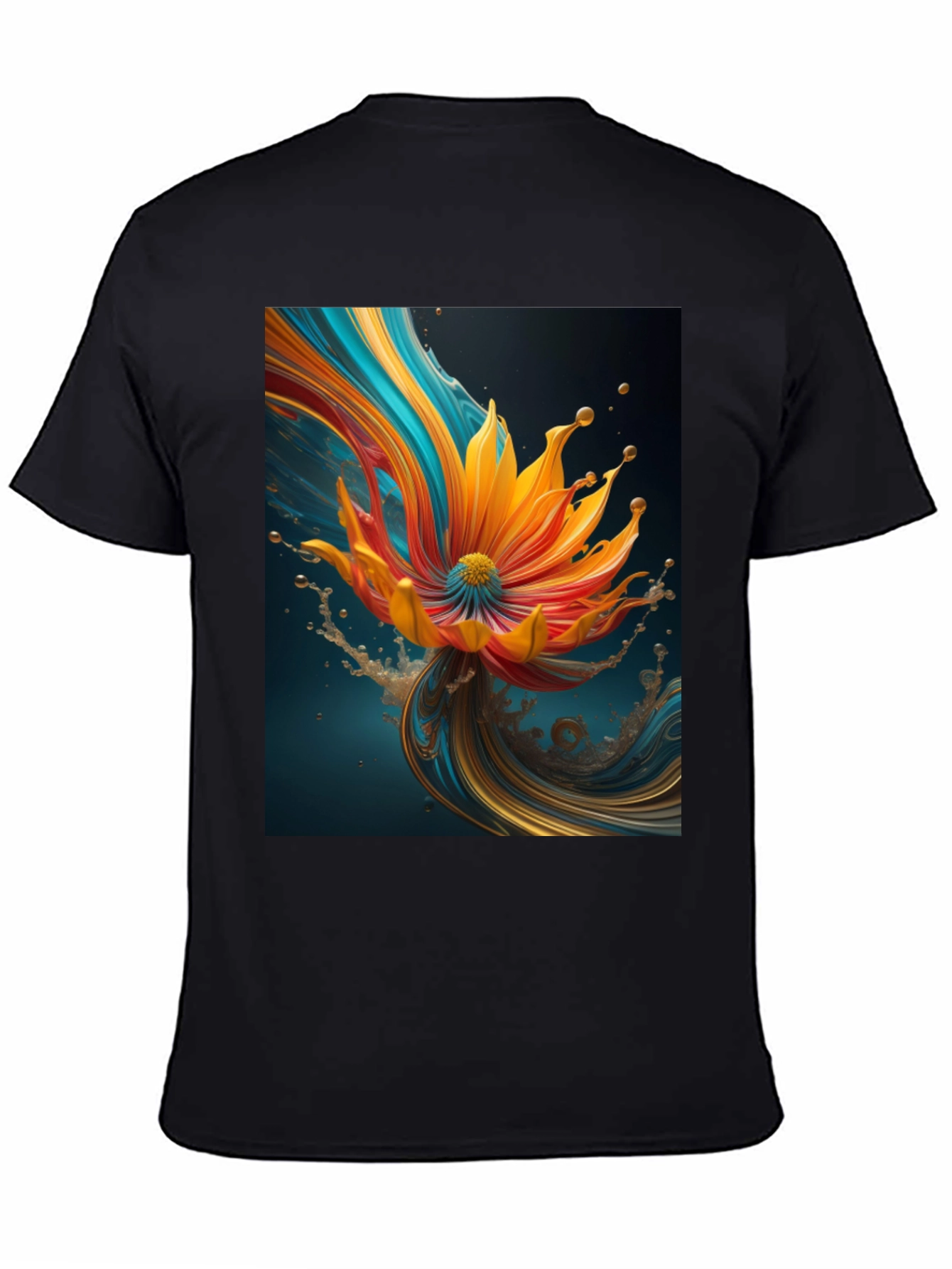 Abstract Floral Print Black Tee