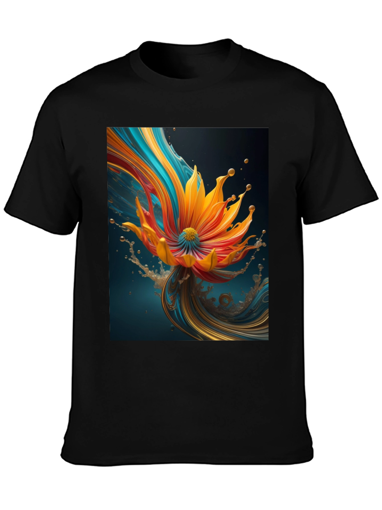 Abstract Floral Print Black Tee
