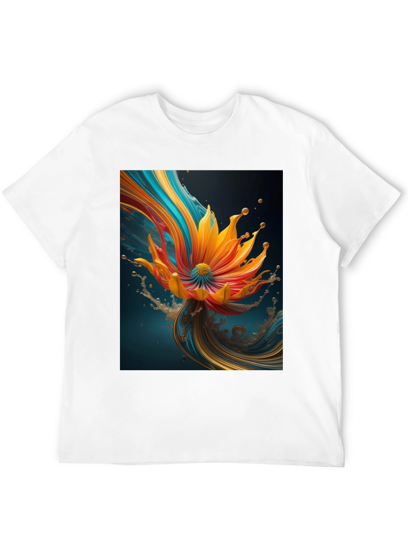 Abstract Floral Print Black Tee