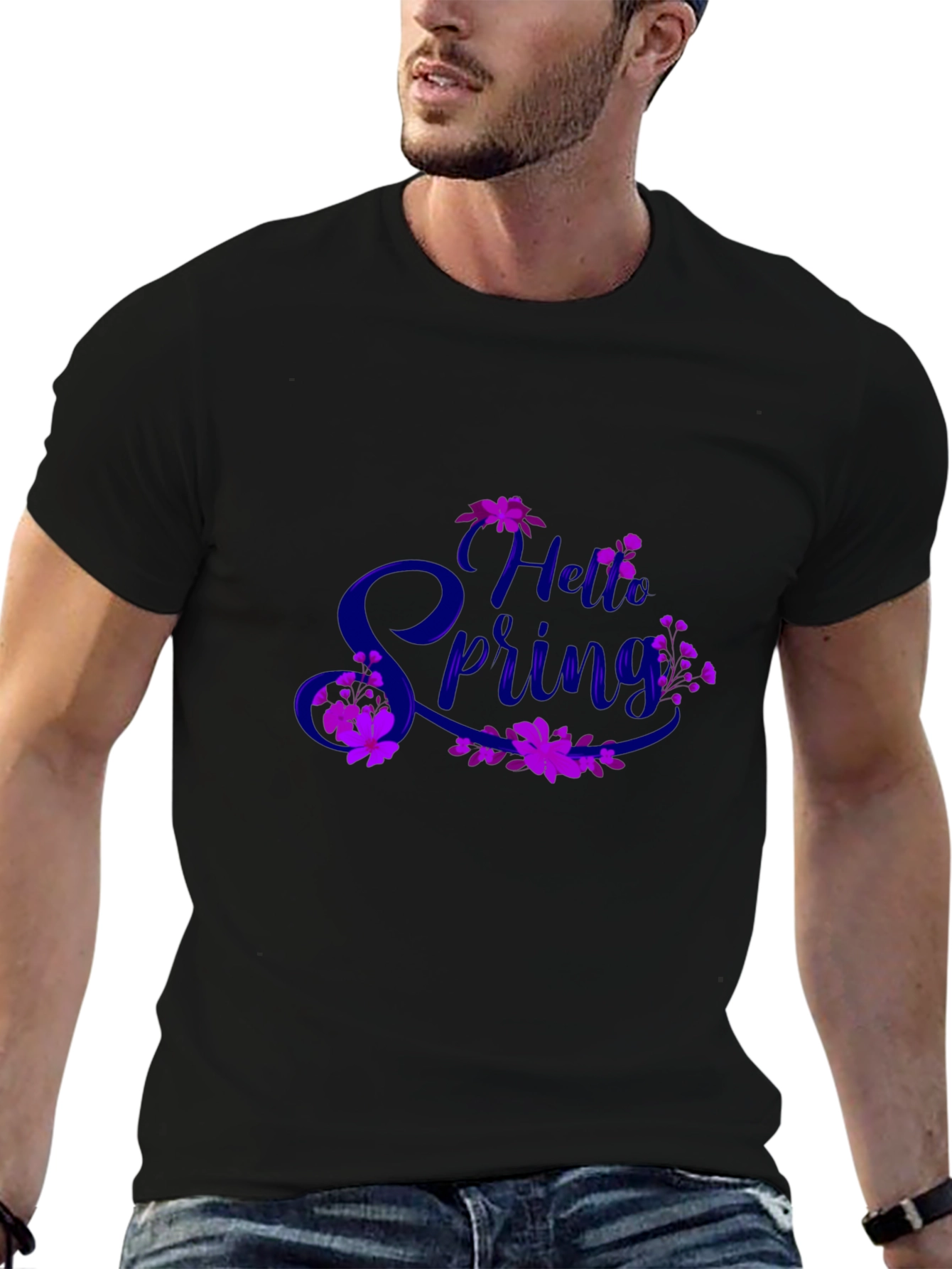 Hello Spring Graphic Tee - Black Casual T-Shirt