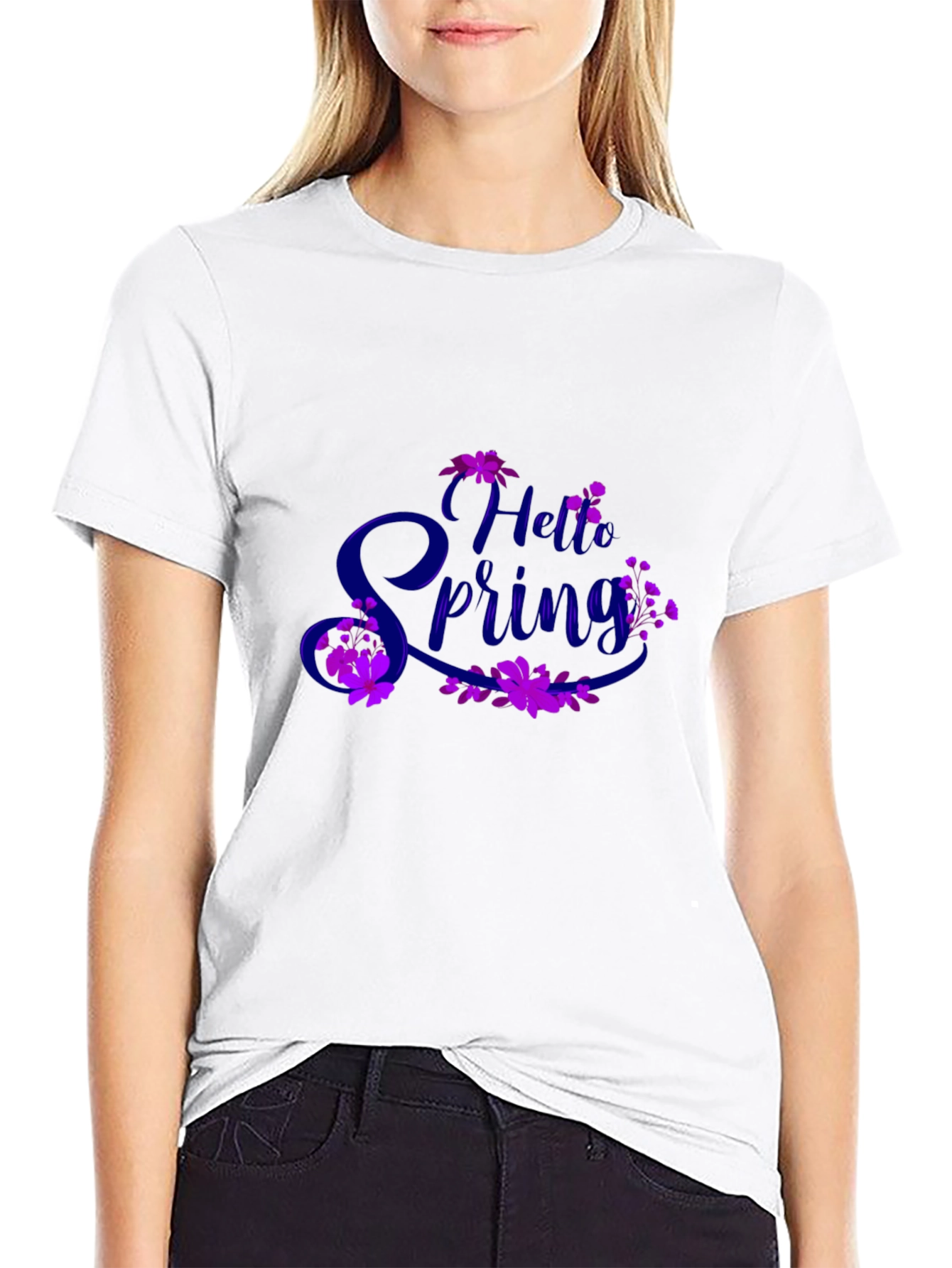 Hello Spring Graphic Tee - Black Casual T-Shirt