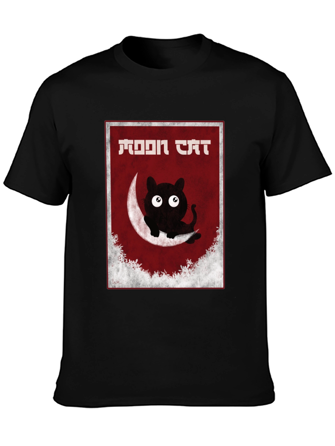 Moon Cat Graphic Tee - Black Cotton T-Shirt