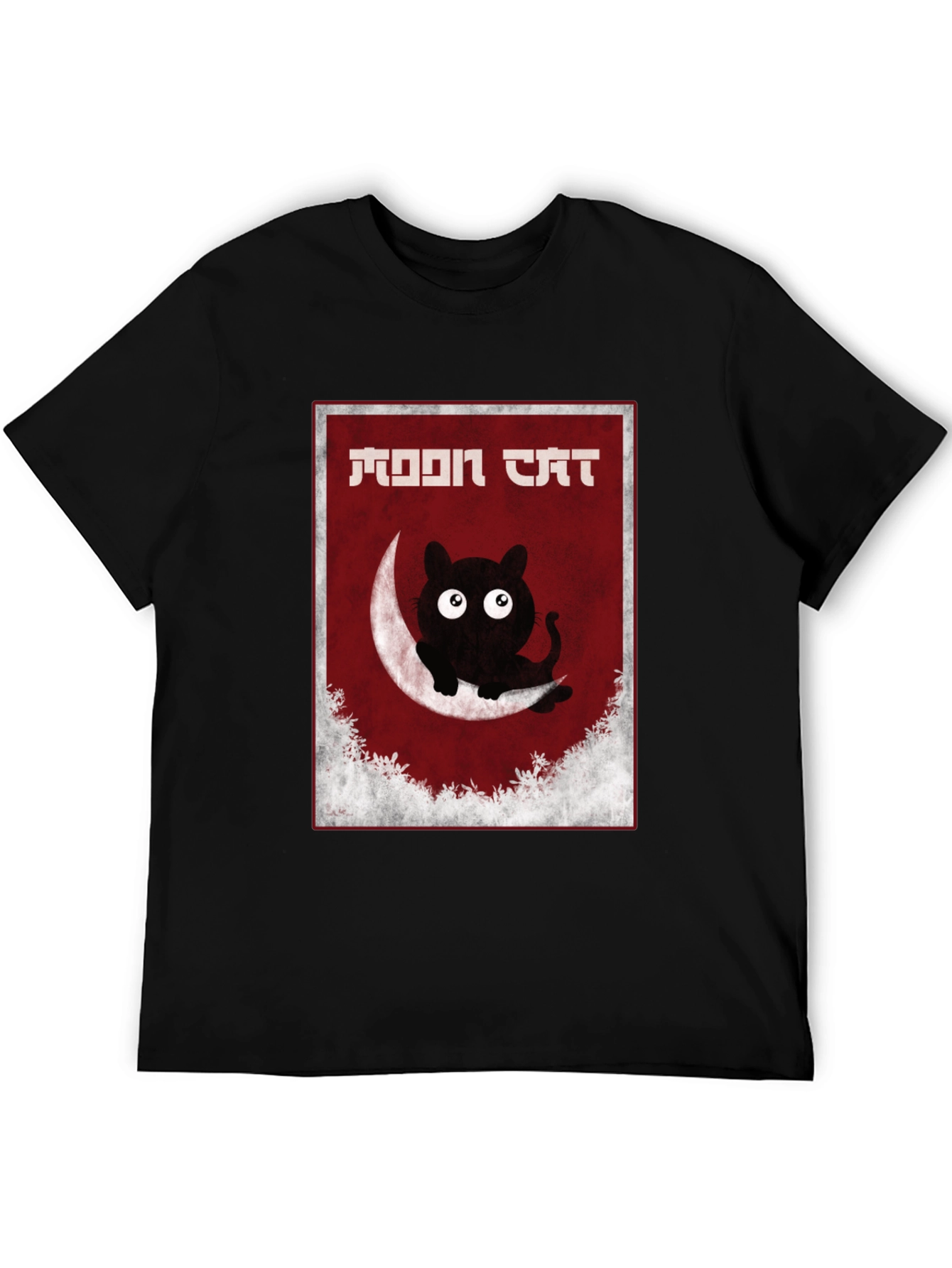 Moon Cat Graphic Tee - Black Cotton T-Shirt