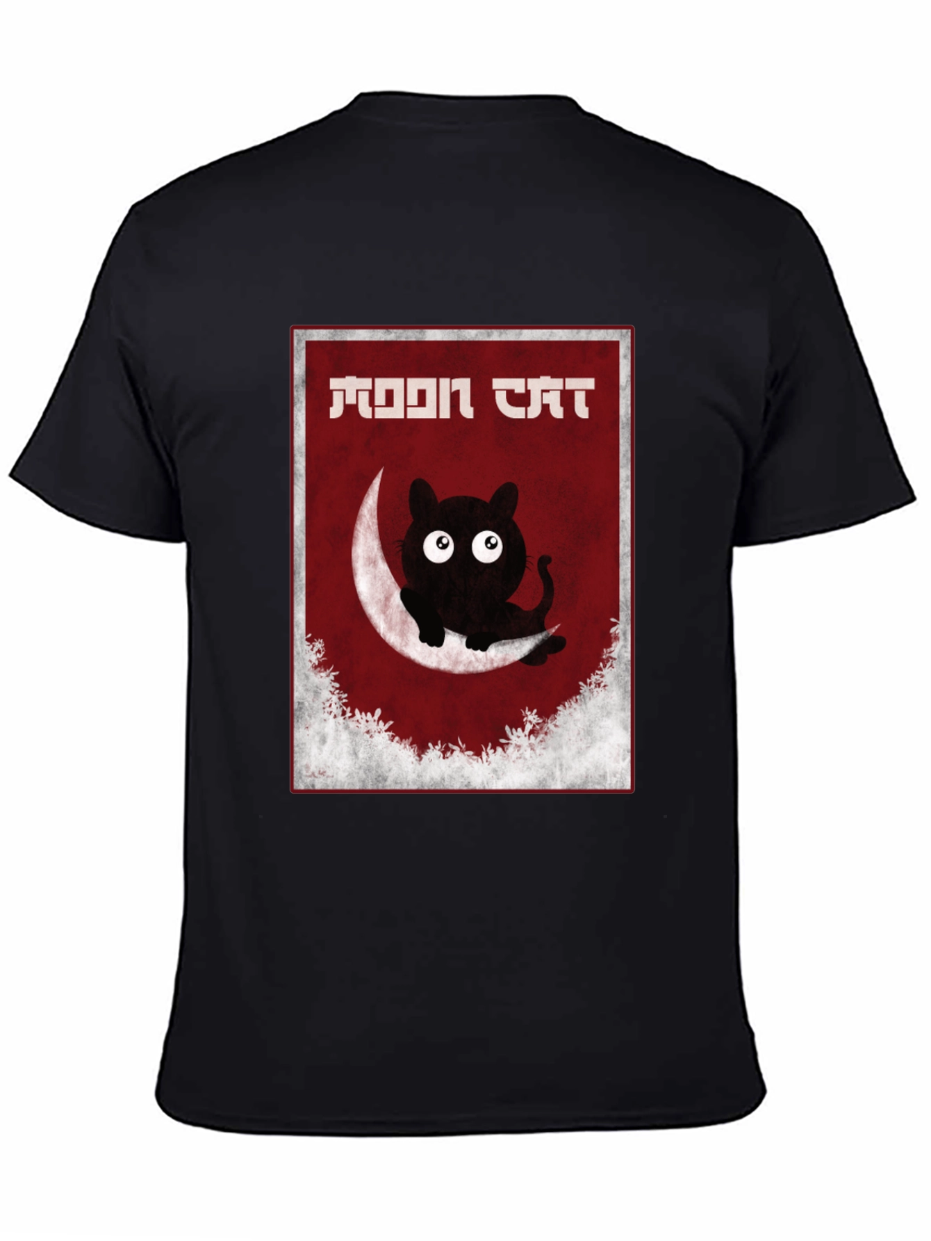 Moon Cat Graphic Tee - Black Cotton T-Shirt