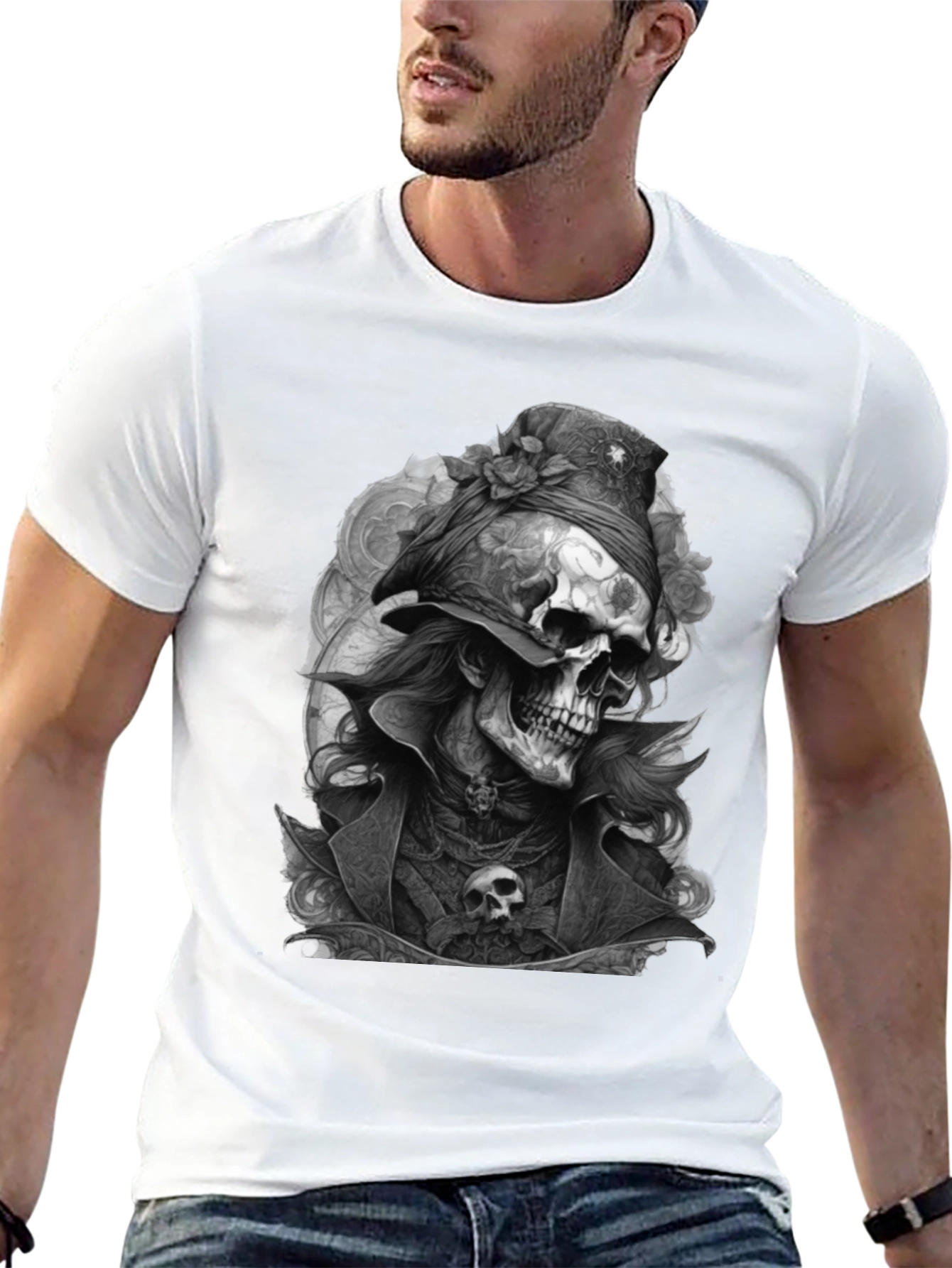 Skull Pirate Graphic Tee - Mens Black T-Shirt