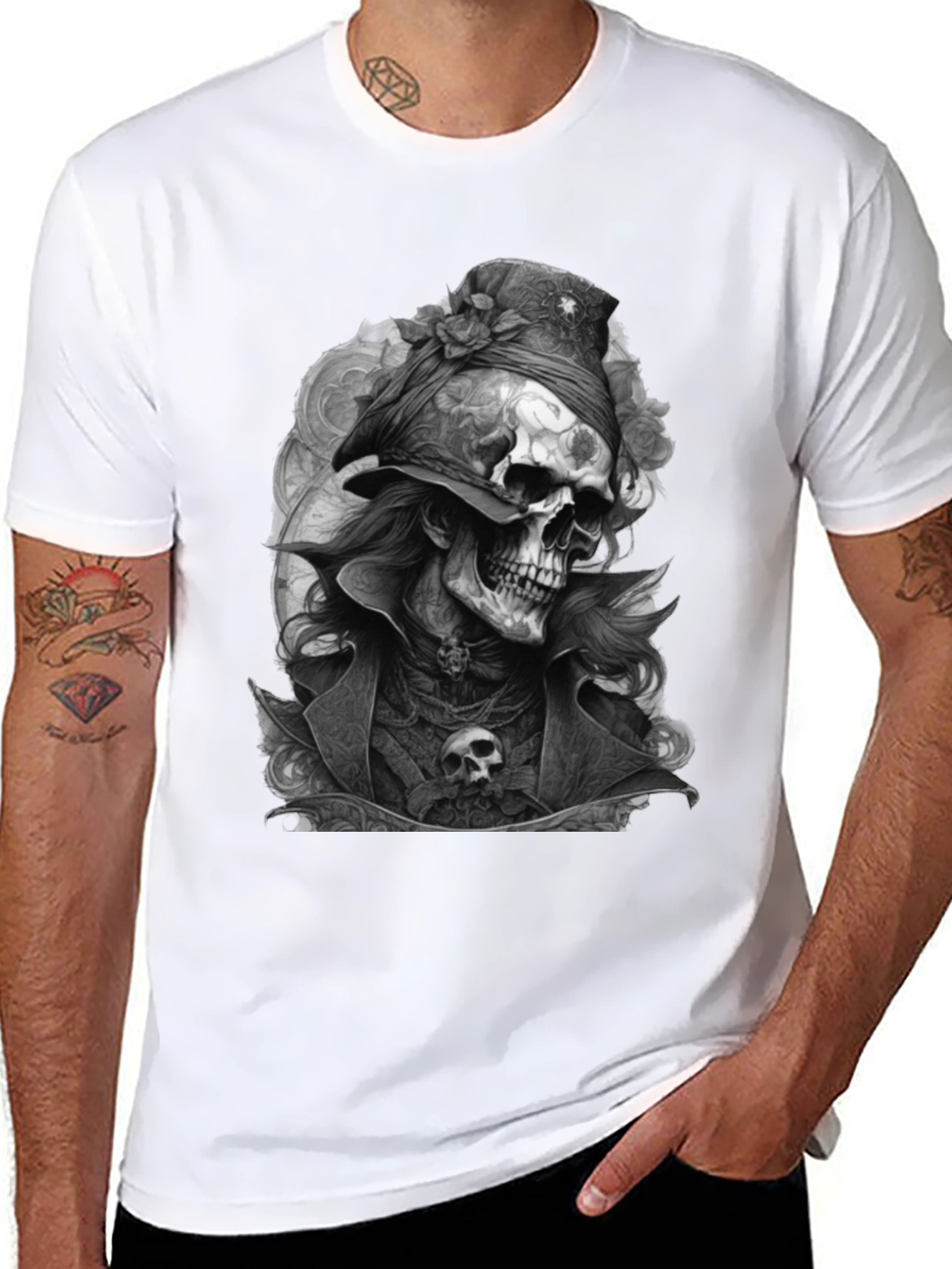 Skull Pirate Graphic Tee - Mens Black T-Shirt
