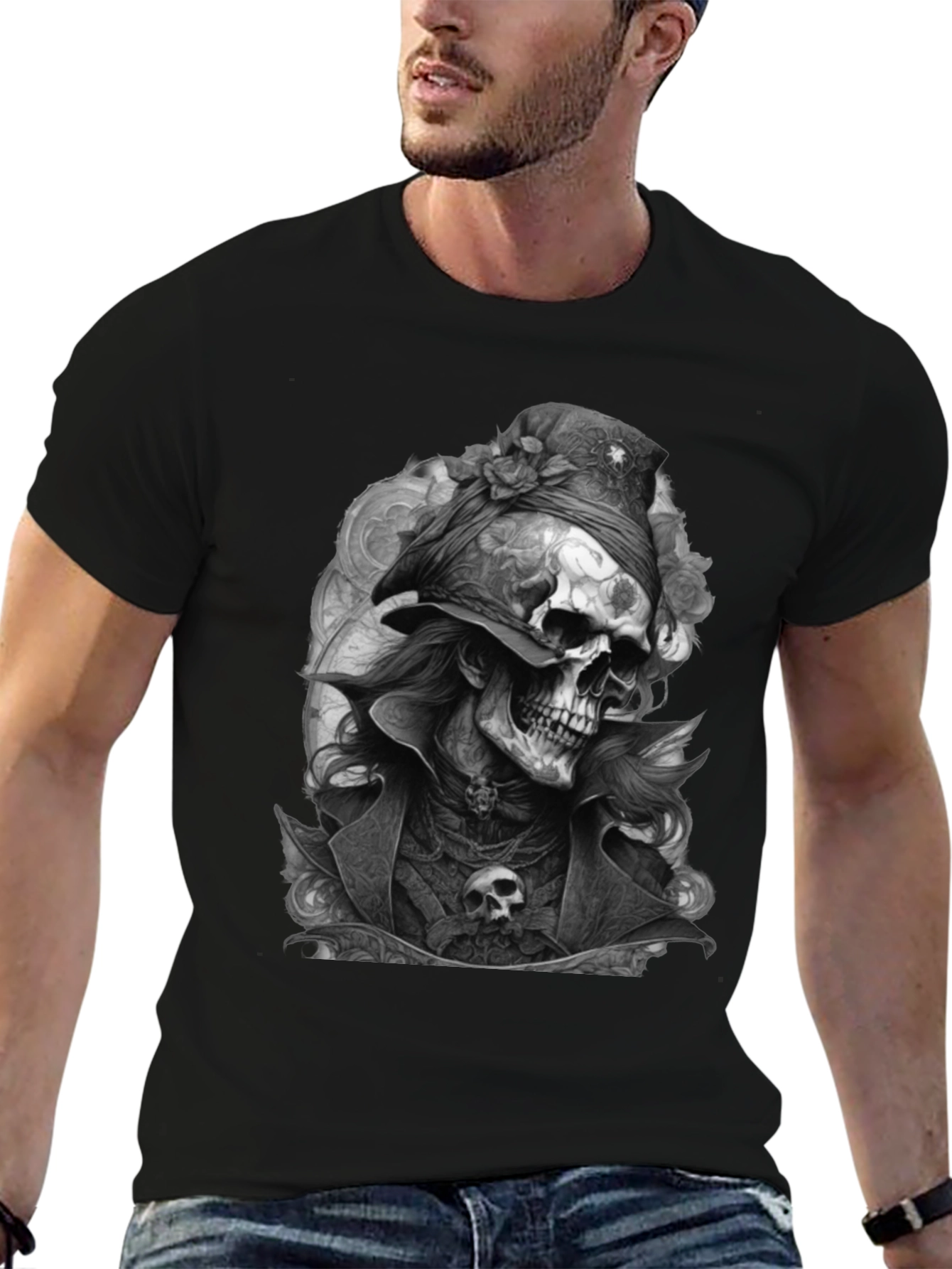 Skull Pirate Graphic Tee - Mens Black T-Shirt