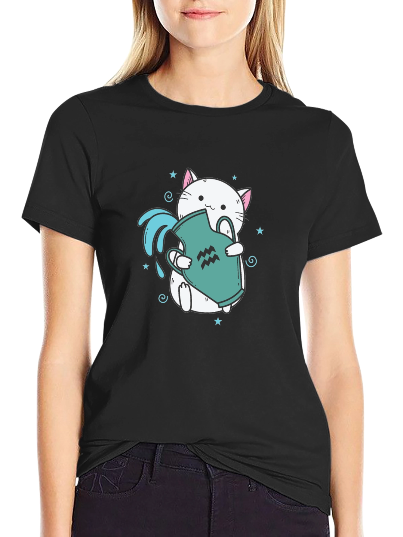 Aquarius Cat Graphic Tee - Zodiac T-Shirt