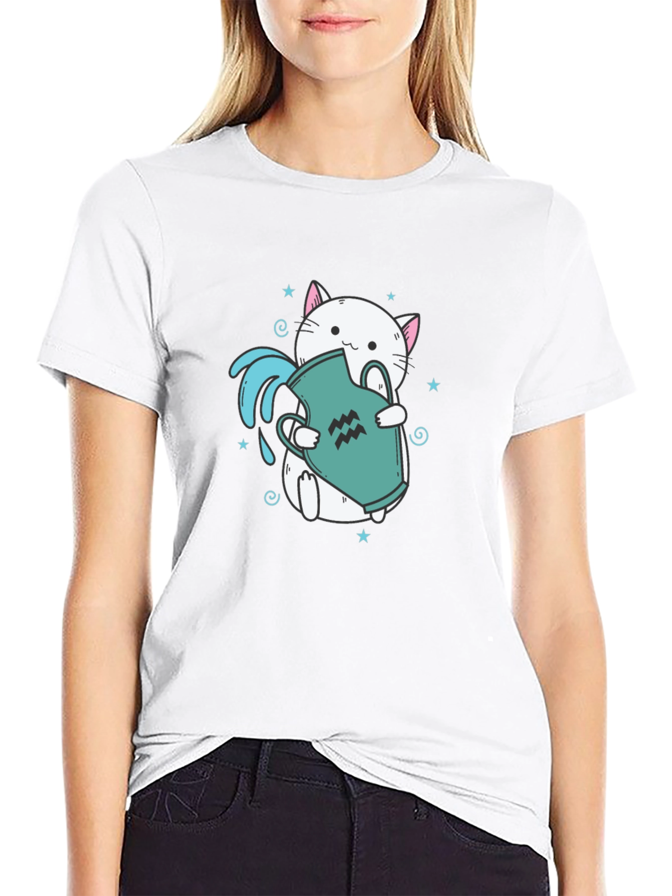 Aquarius Cat Graphic Tee - Zodiac T-Shirt