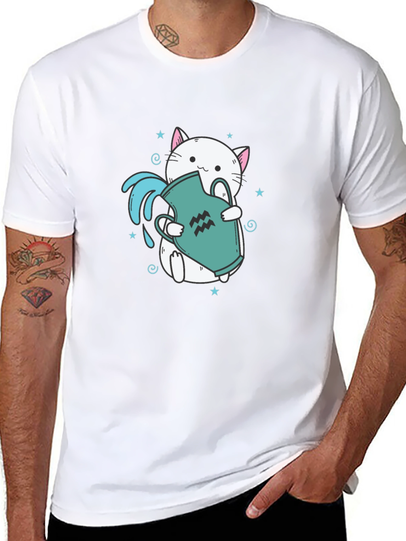 Aquarius Cat Graphic Tee - Zodiac T-Shirt