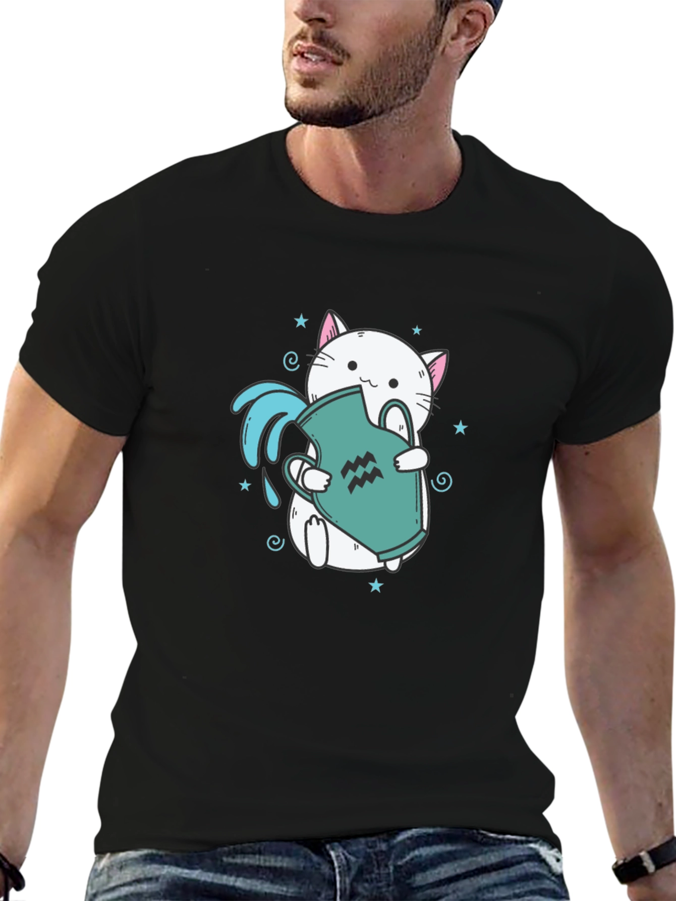 Aquarius Cat Graphic Tee - Zodiac T-Shirt