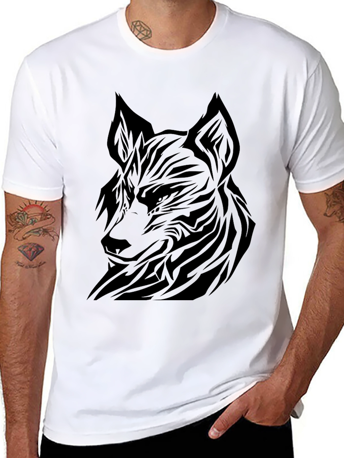 Tribal Wolf Black T-Shirt for Men
