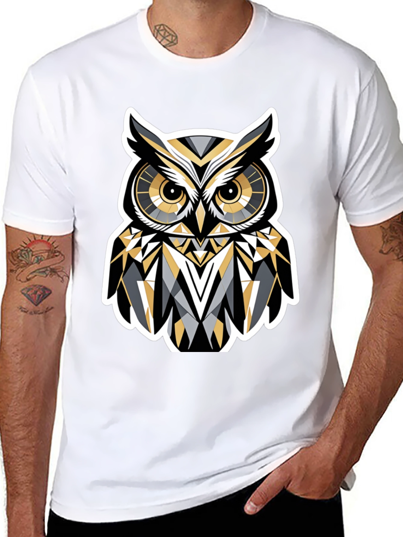 Geometric Owl Graphic Print T-Shirt