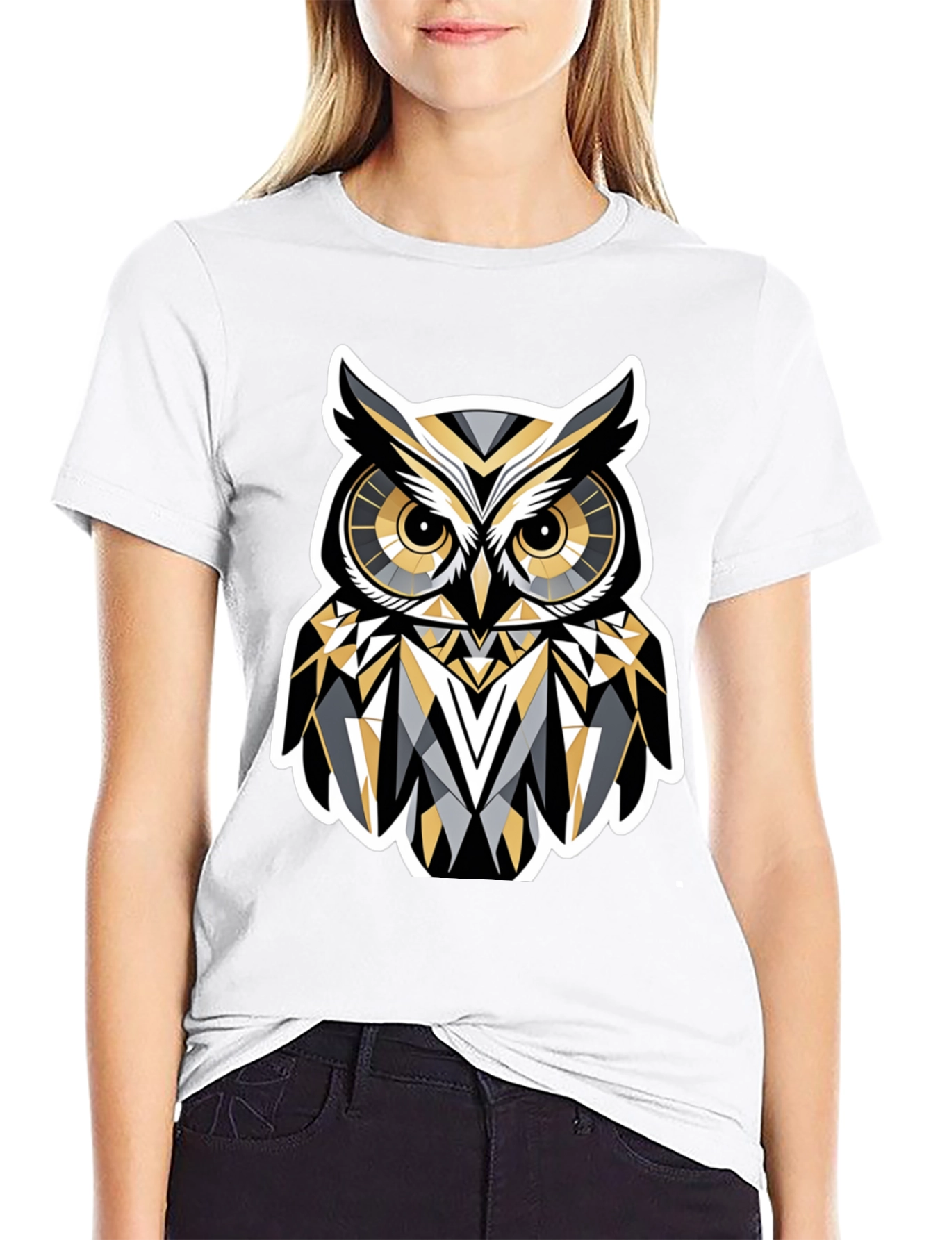 Geometric Owl Graphic Print T-Shirt