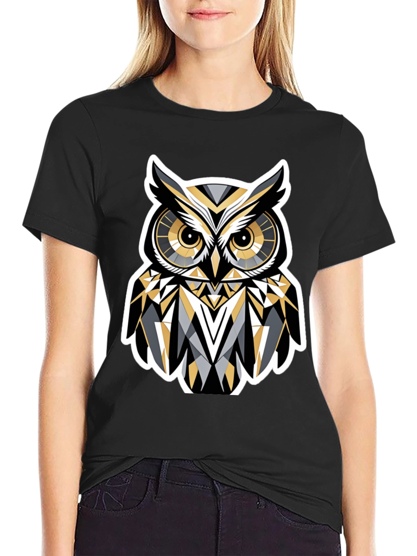 Geometric Owl Graphic Print T-Shirt