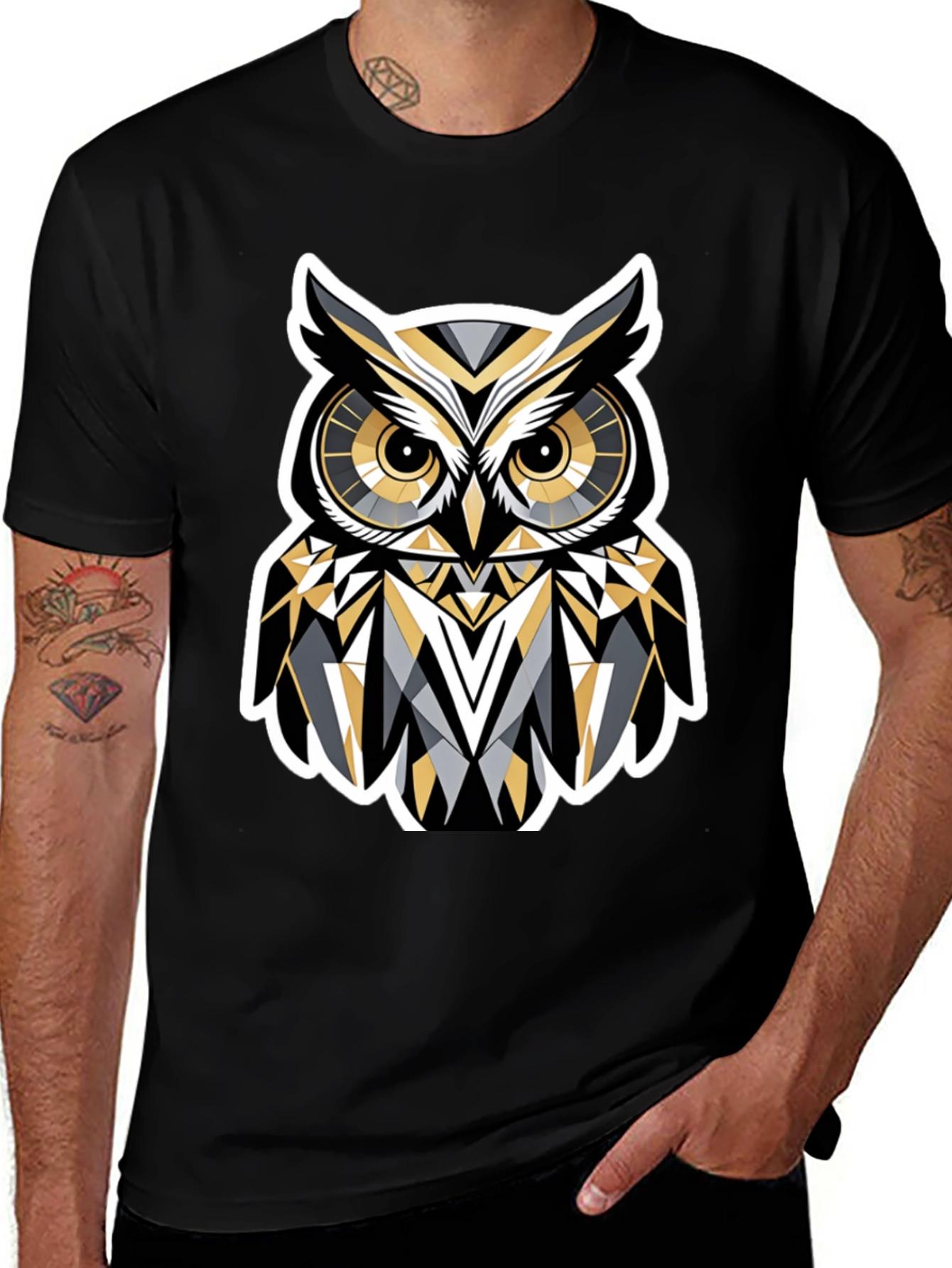 Geometric Owl Graphic Print T-Shirt
