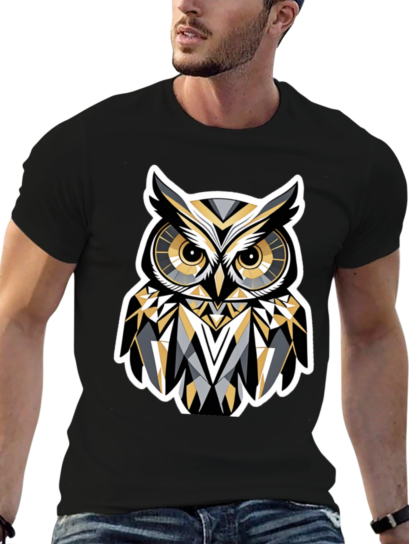 Geometric Owl Graphic Print T-Shirt