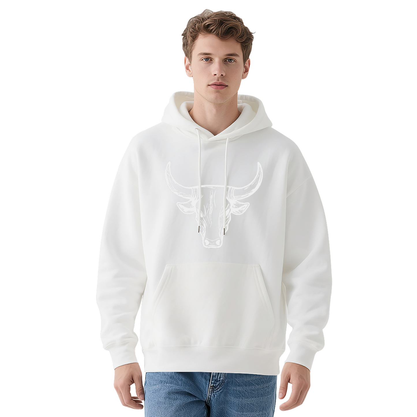 Bold White Bull Head Red Men¡¯s Hoodie, Soft All-Day Comfort