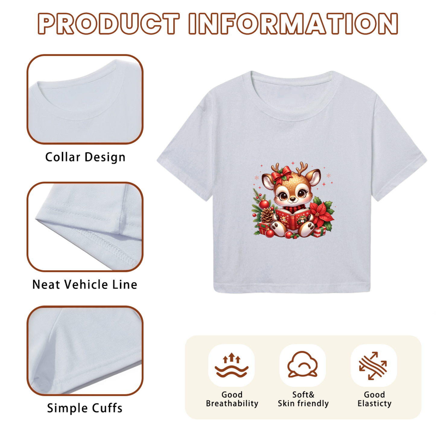 Adorable Reading Reindeer Christmas Holiday Crop Top