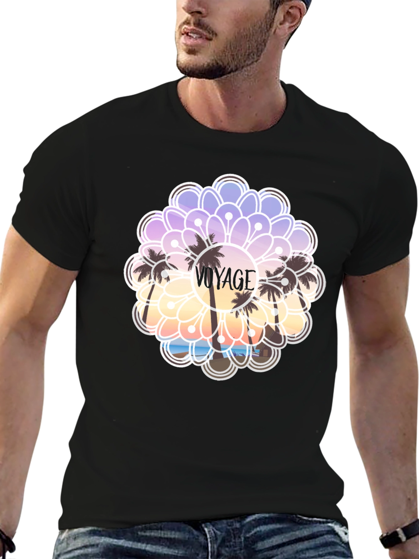 Voyage Palm Tree Graphic Tee - Black