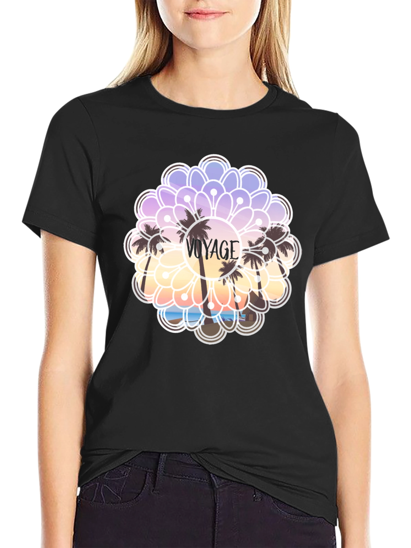 Voyage Palm Tree Graphic Tee - Black