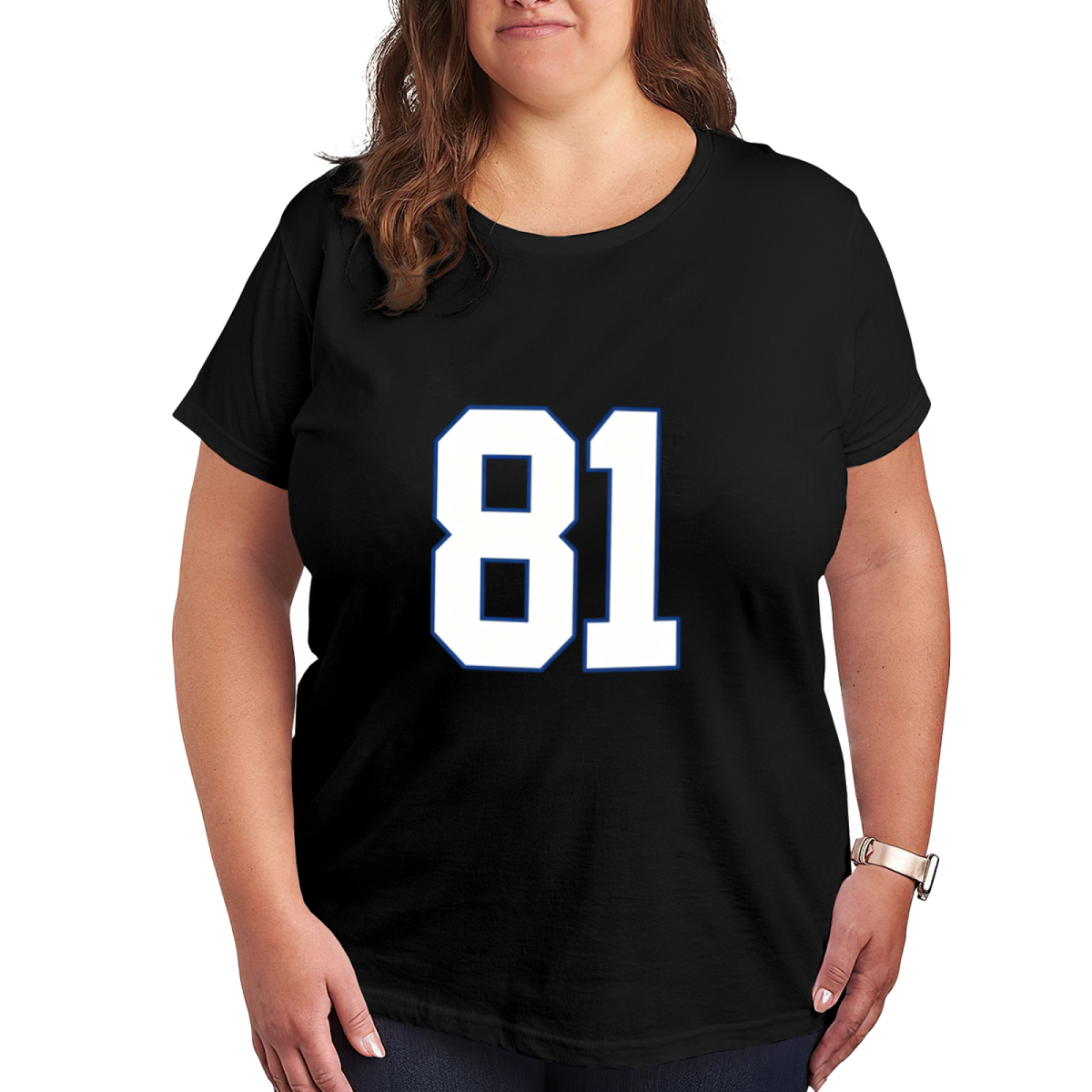 Sporty Number 81 Graphic Plus?Size Black Casual T?Shirt