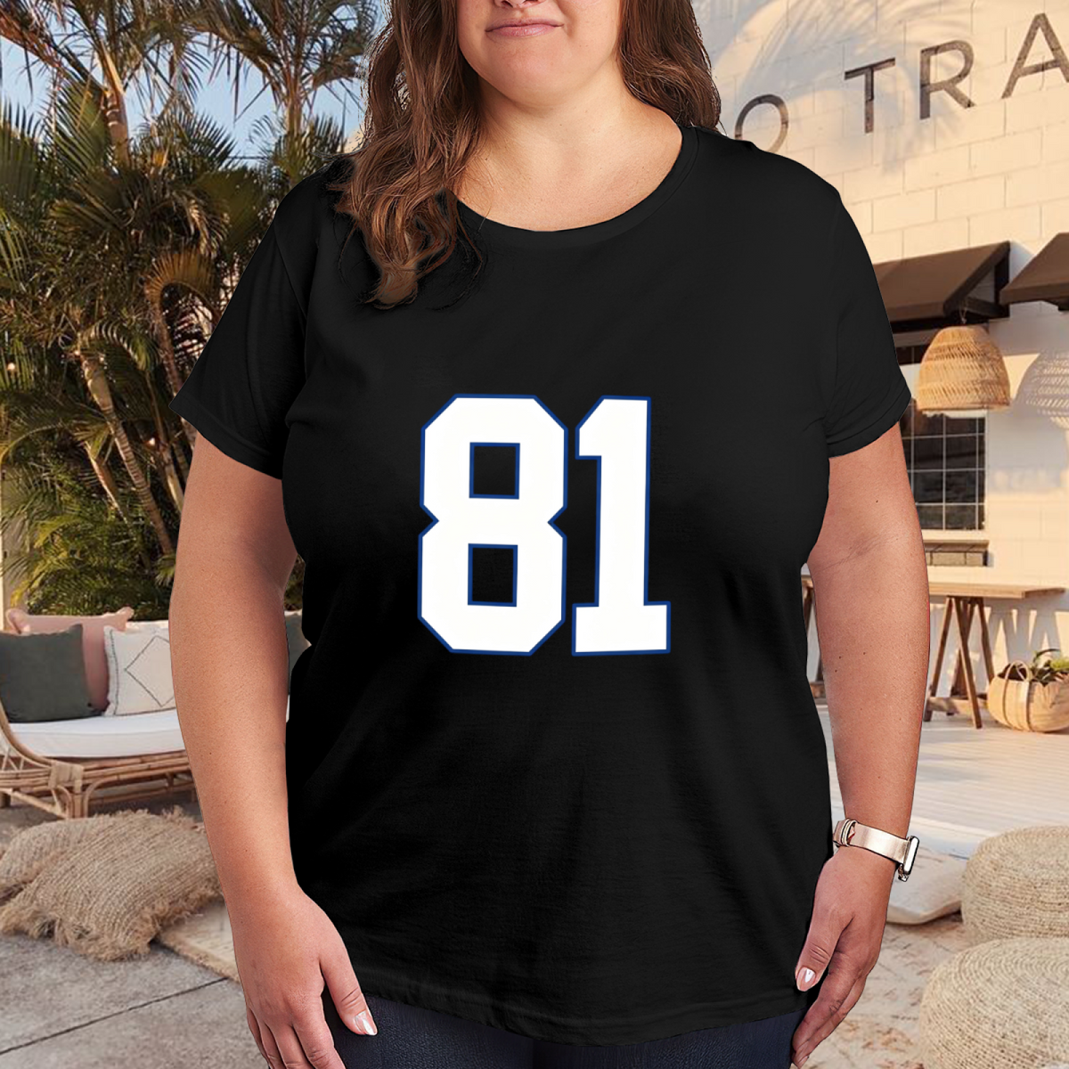 Sporty Number 81 Graphic Plus?Size Black Casual T?Shirt