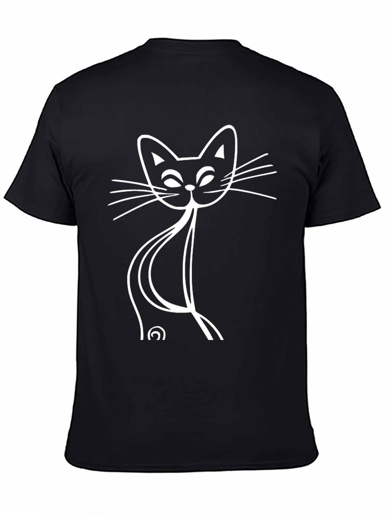 Stylized Cat Graphic Tee - Black Cotton Blend