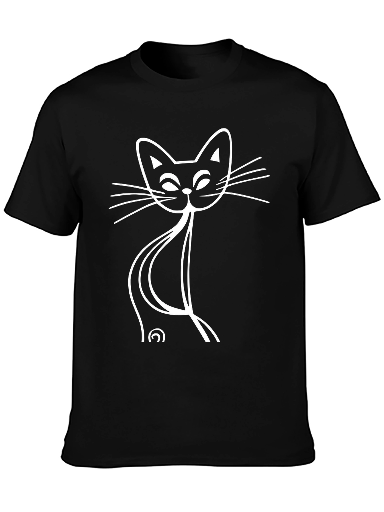Stylized Cat Graphic Tee - Black Cotton Blend