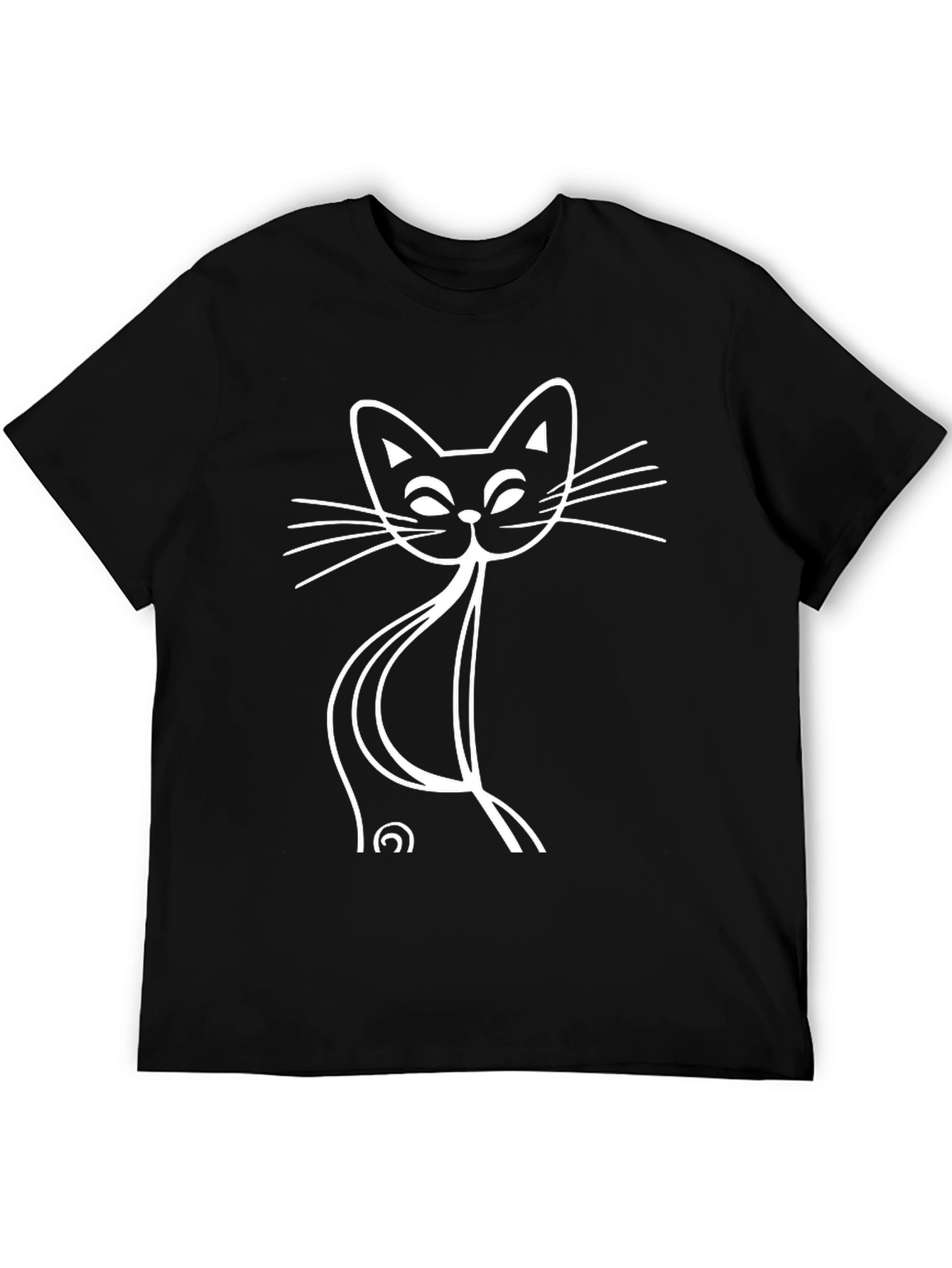 Stylized Cat Graphic Tee - Black Cotton Blend