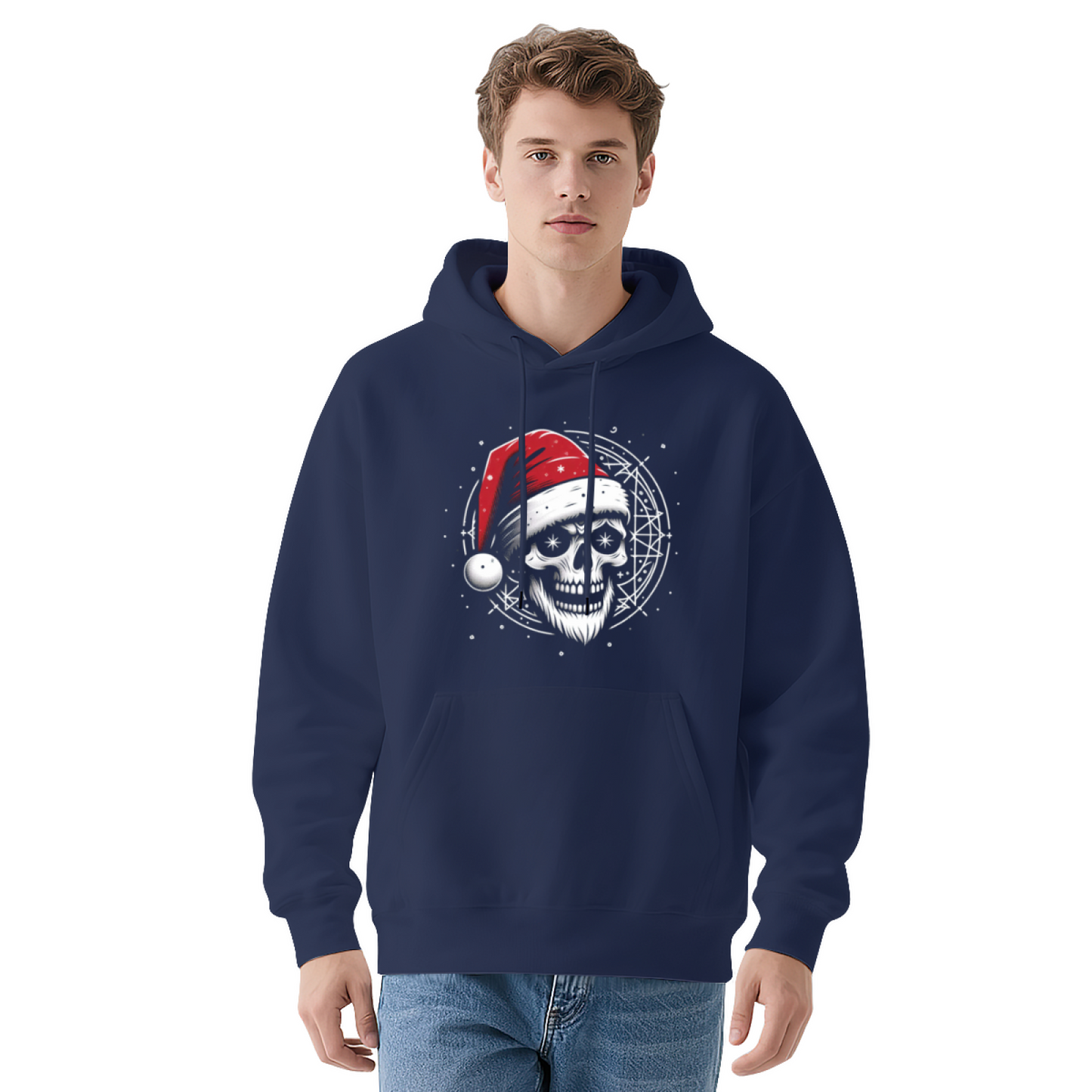 Santa Skull Christmas Dark Hoodie, Thick Comfort Holiday Street Sweatshirt