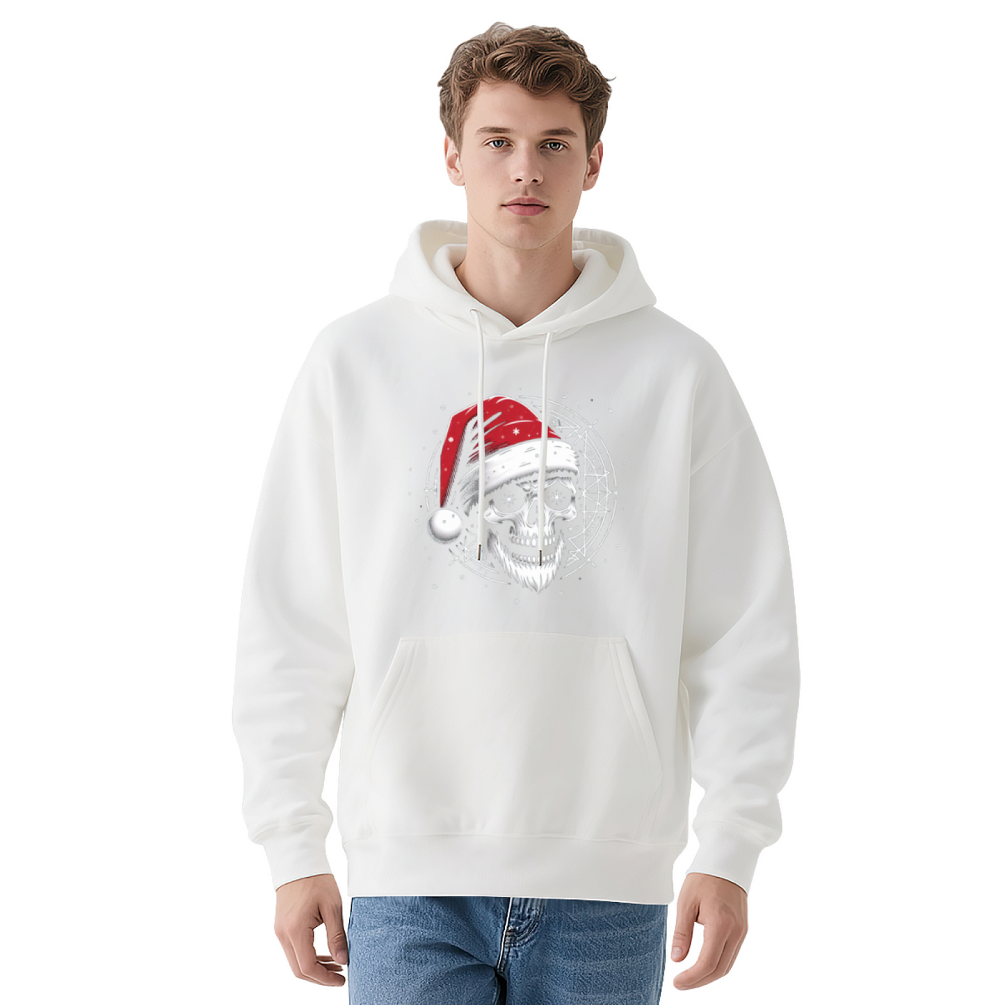 Santa Skull Christmas Dark Hoodie, Thick Comfort Holiday Street Sweatshirt