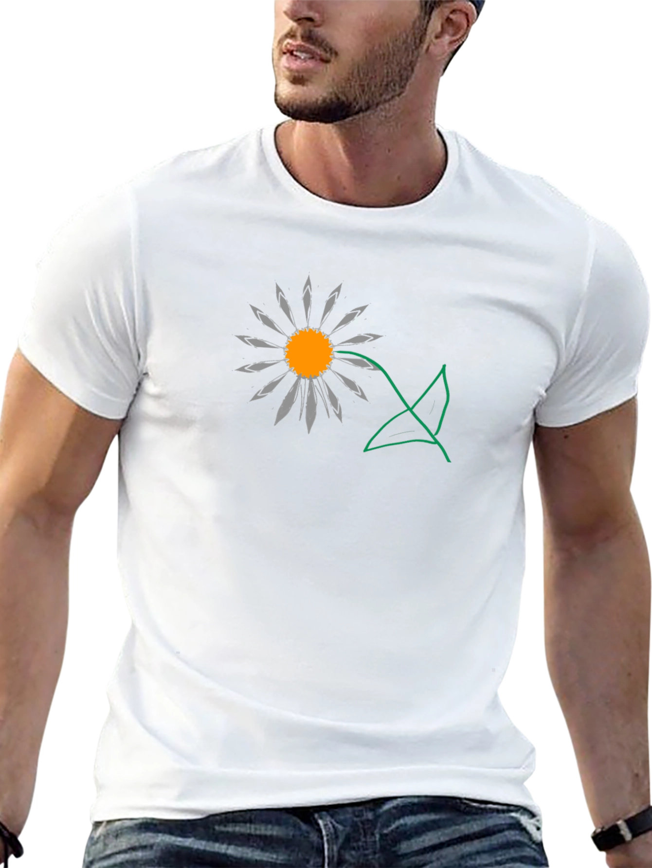 Mens Black T-Shirt with Floral Graphic Print
