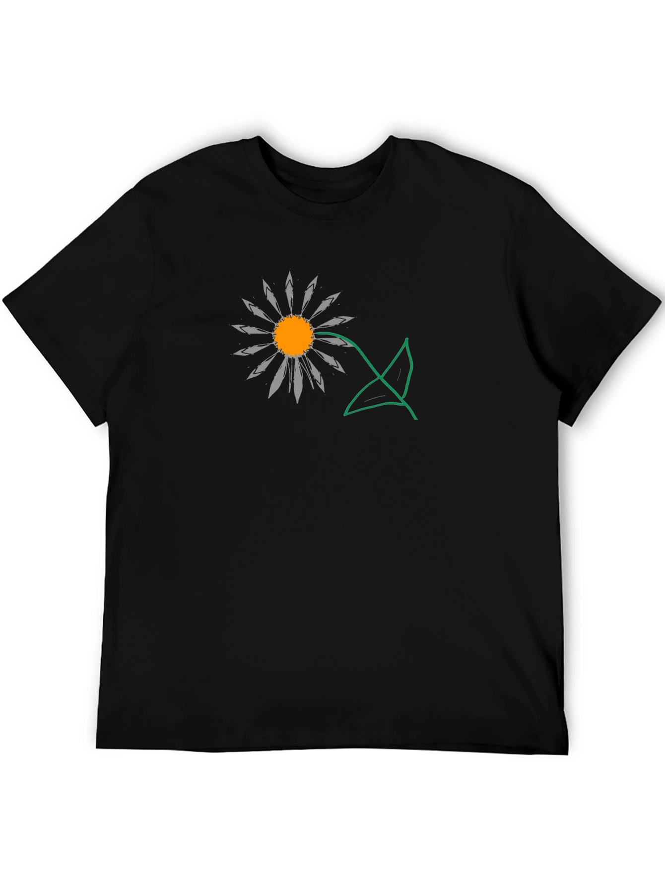 Mens Black T-Shirt with Floral Graphic Print