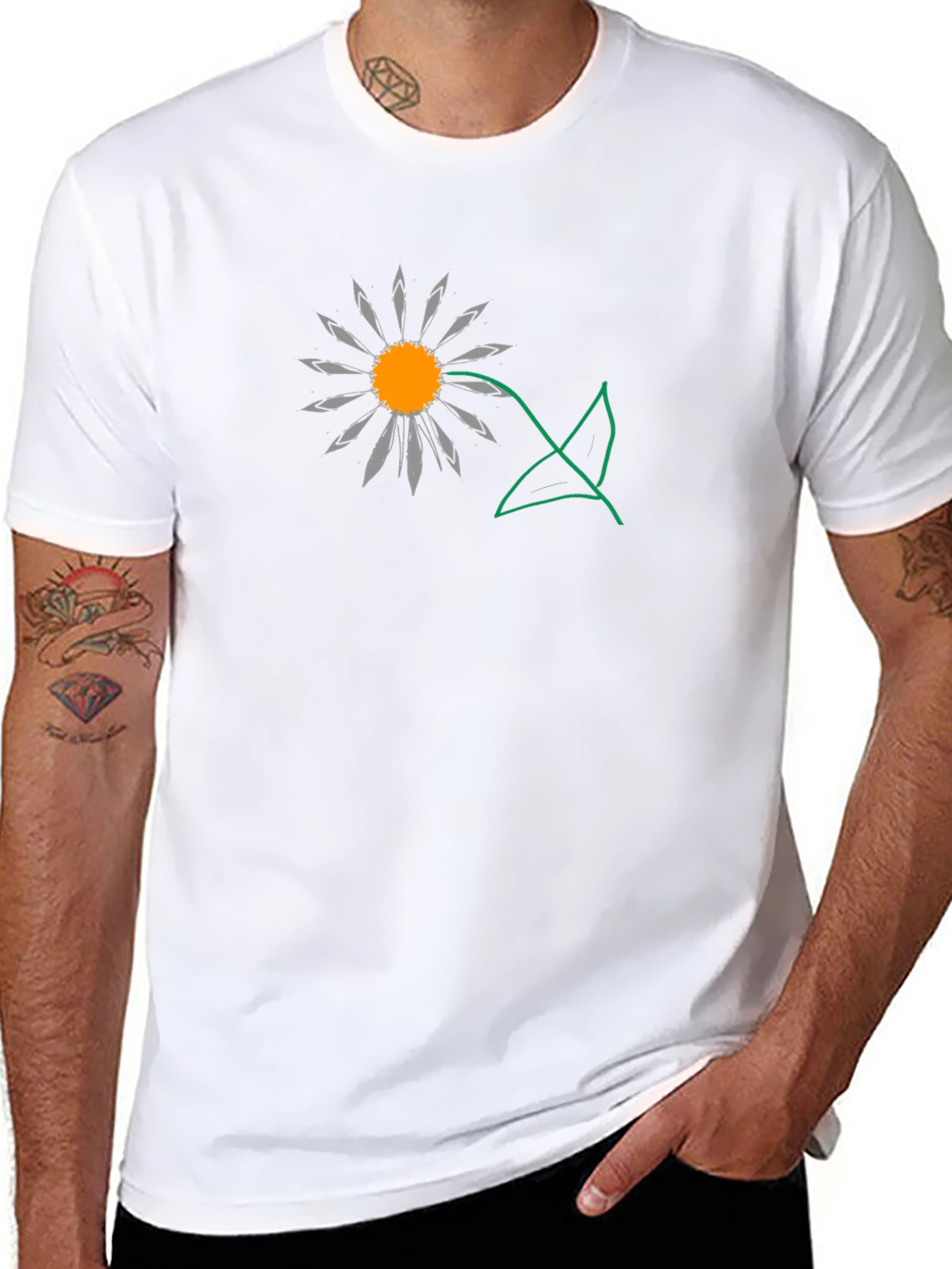 Mens Black T-Shirt with Floral Graphic Print