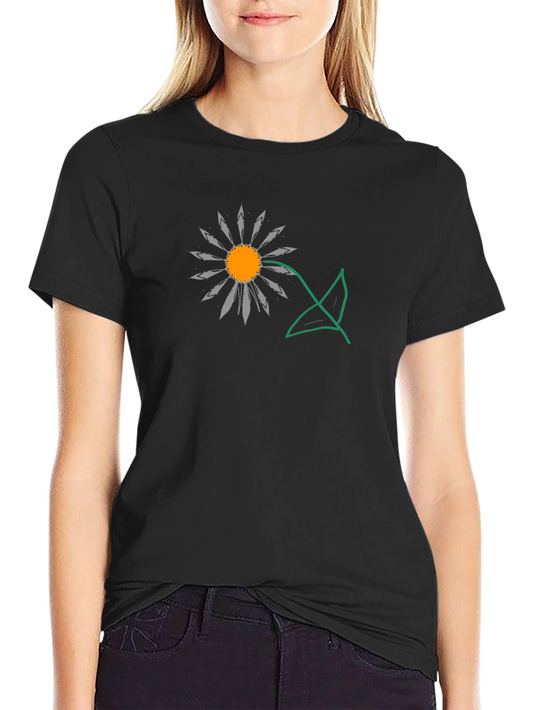 Mens Black T-Shirt with Floral Graphic Print