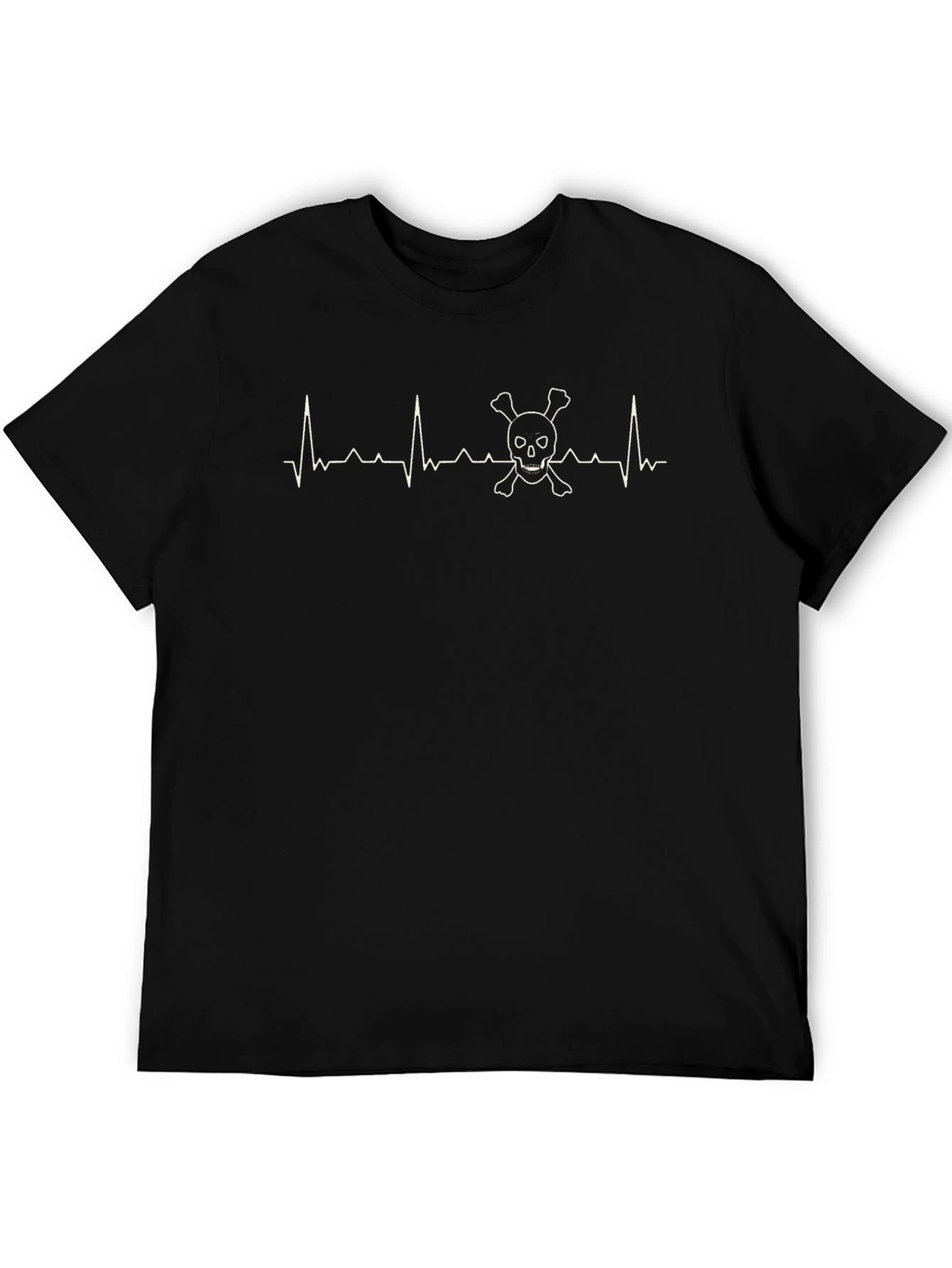 Skull ECG Pulse Mens Black T-Shirt