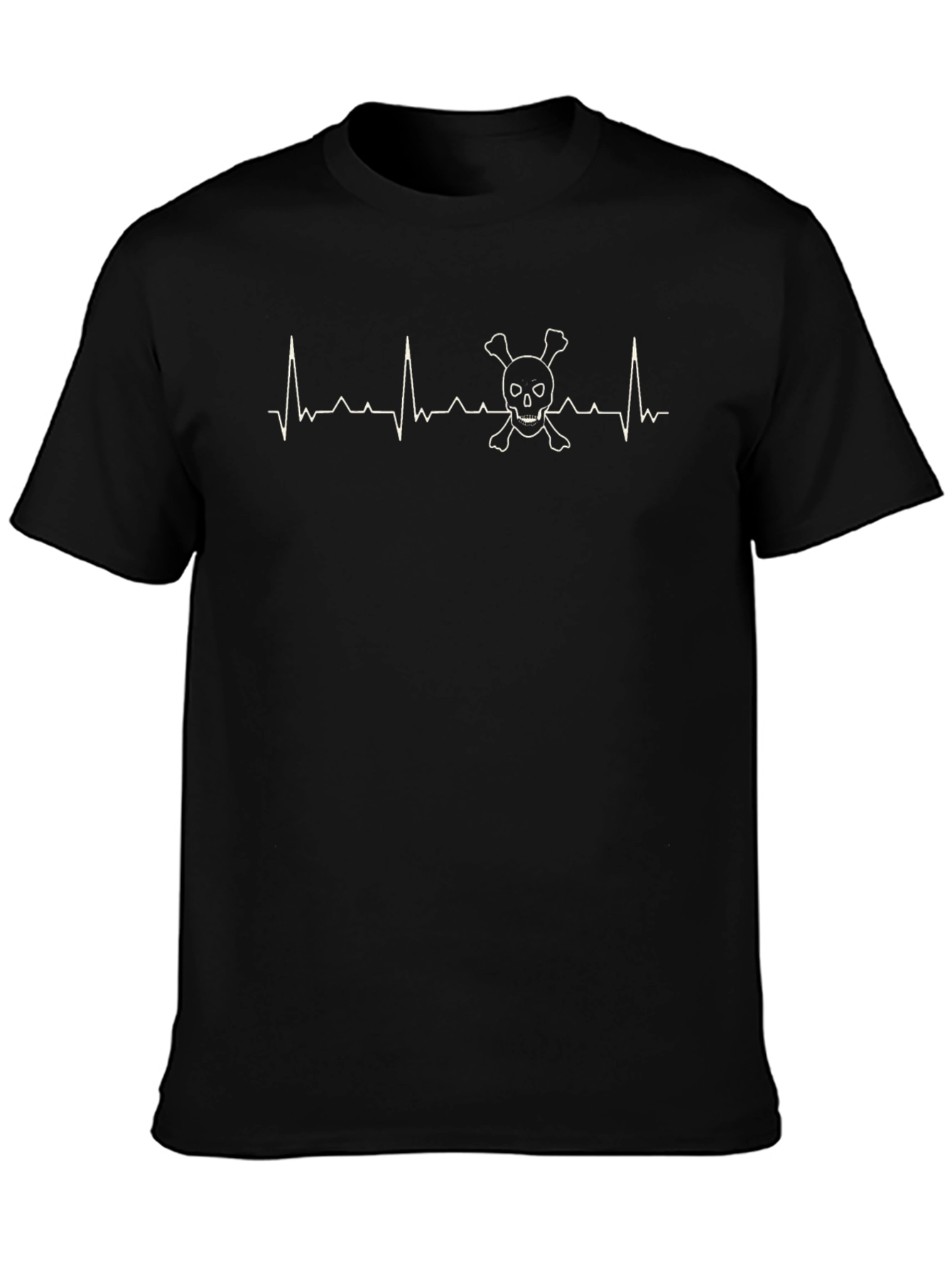 Skull ECG Pulse Mens Black T-Shirt