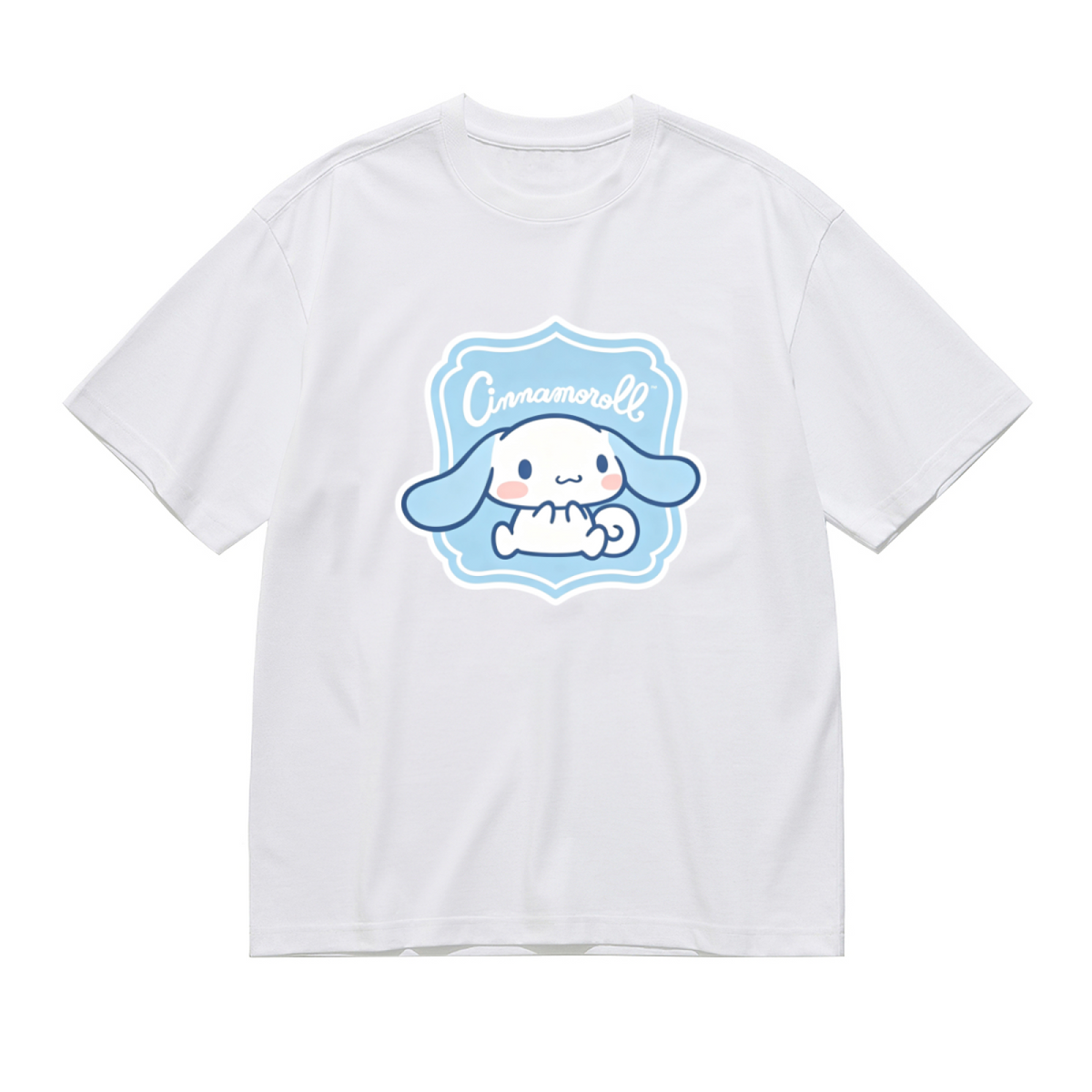 Adorable Cinnamoroll Blue Badge Frame Plus Size Ladies Graphic T?Shirt