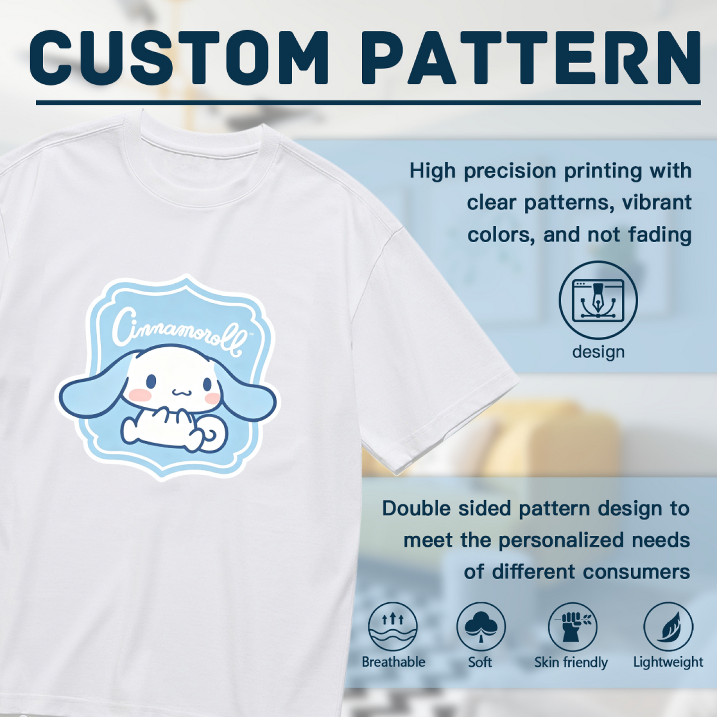 Adorable Cinnamoroll Blue Badge Frame Plus Size Ladies Graphic T?Shirt