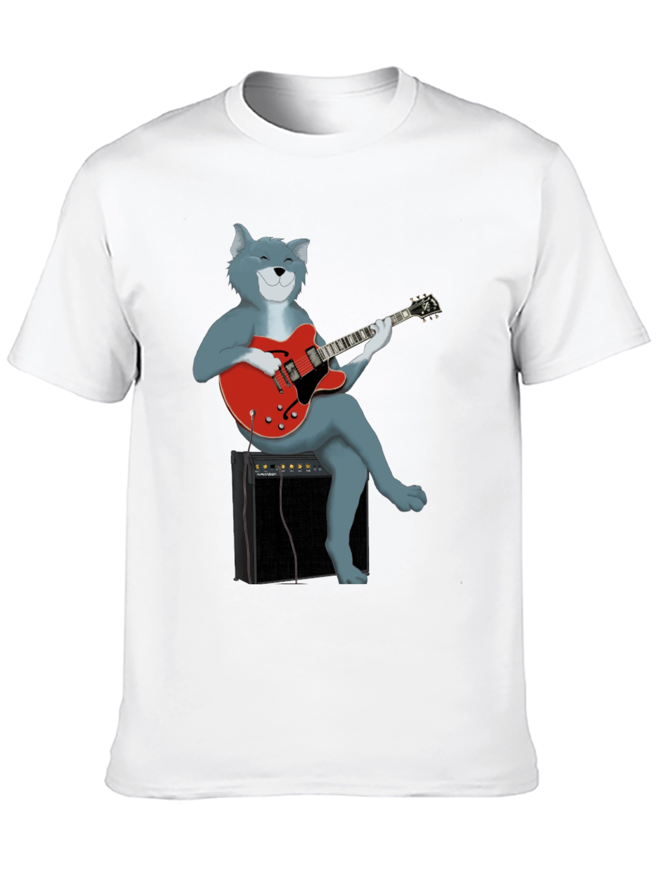 Cat Guitarist Graphic Tee - Black Cotton Shirt