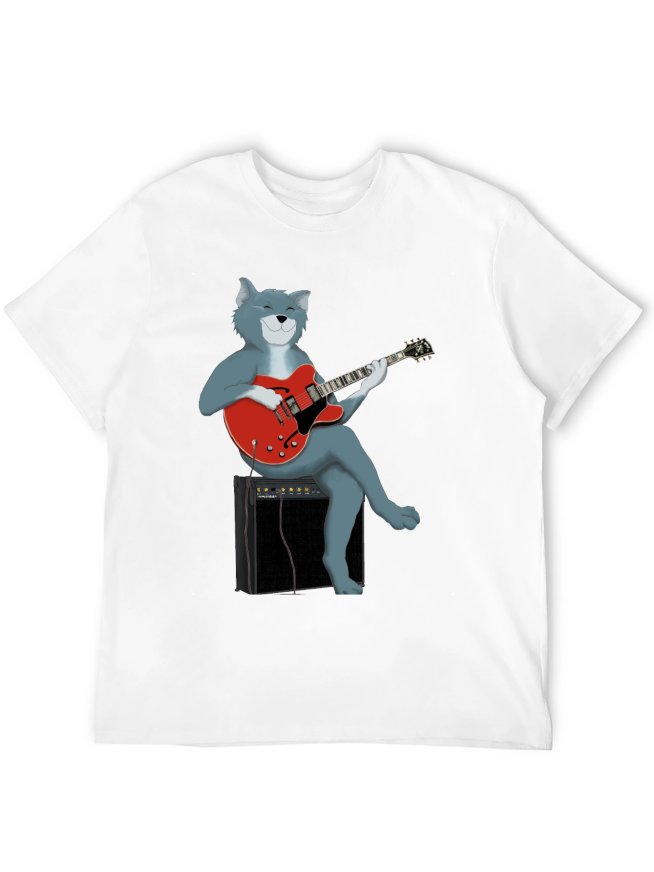 Cat Guitarist Graphic Tee - Black Cotton Shirt