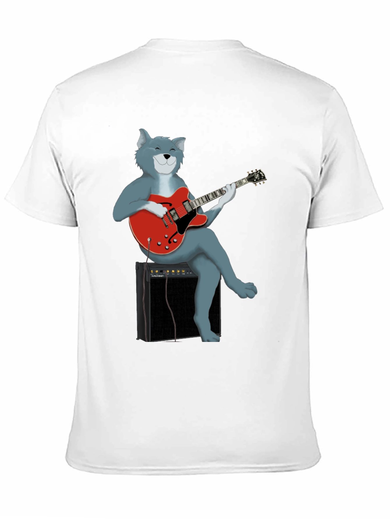 Cat Guitarist Graphic Tee - Black Cotton Shirt