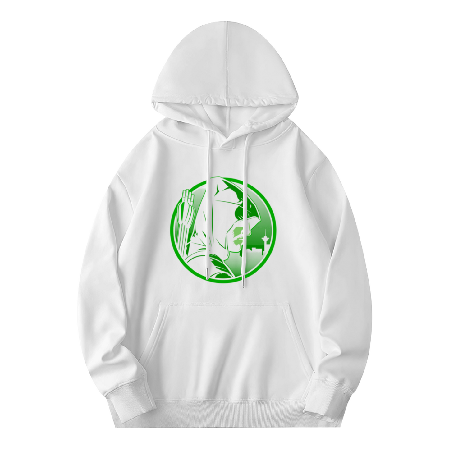 Green Arrow Superhero Minimal White Hoodie, All-Match Comfort Casual Hooded Top