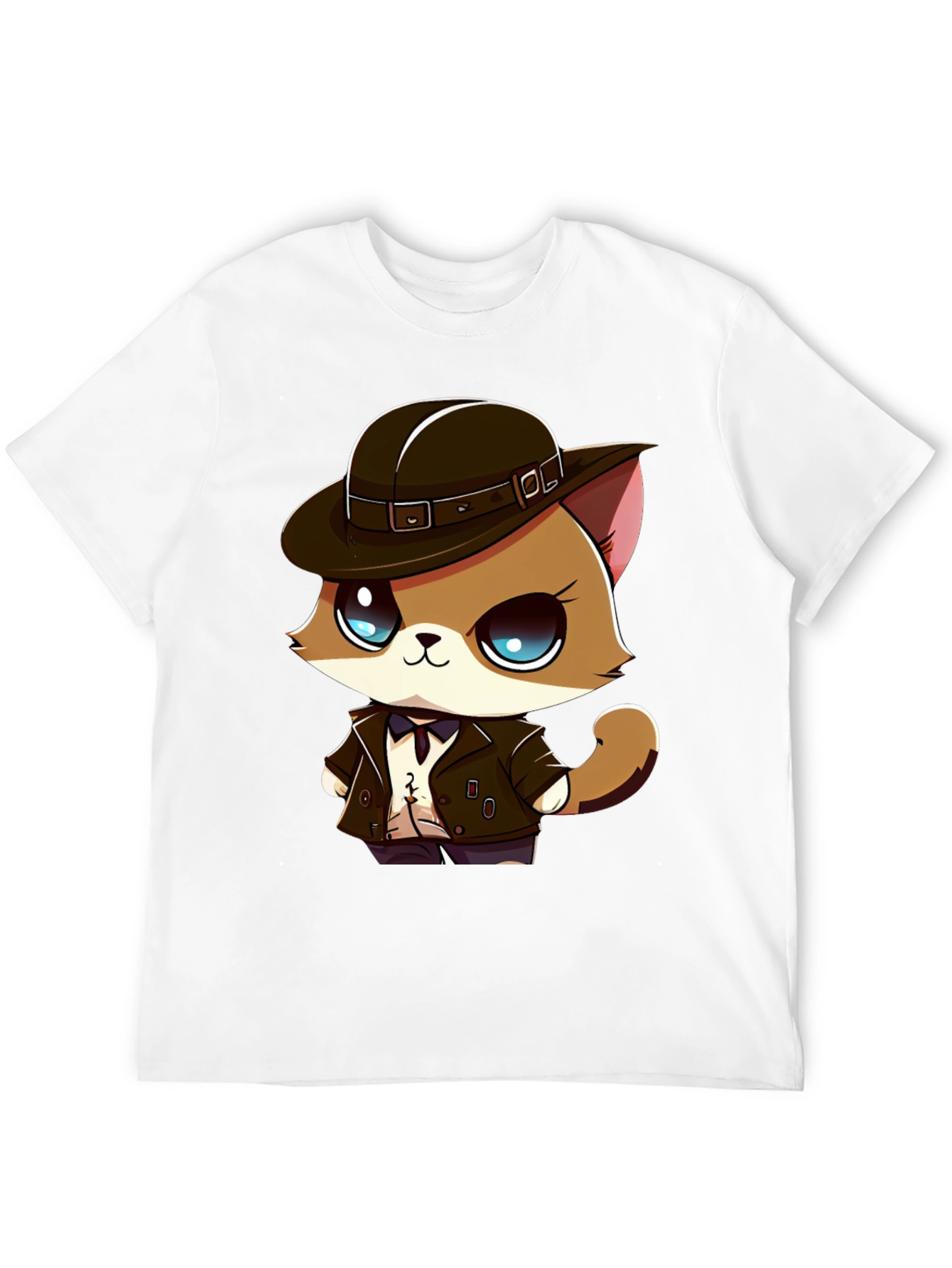 Detective Cat Cartoon T-Shirt - Black