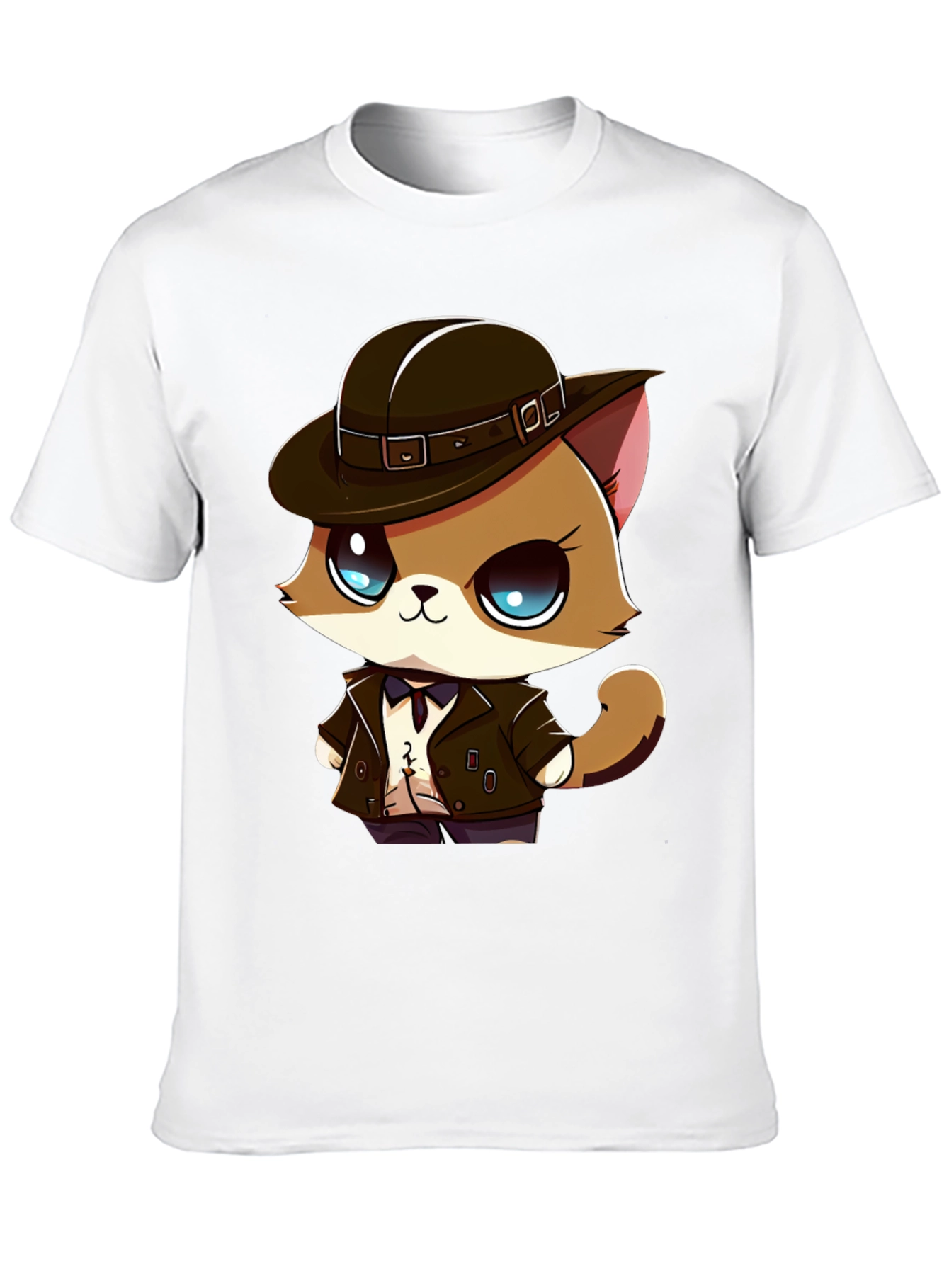 Detective Cat Cartoon T-Shirt - Black