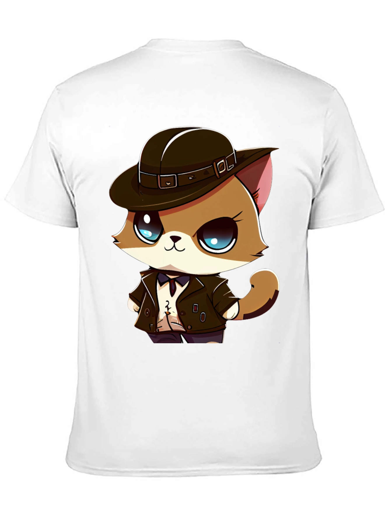 Detective Cat Cartoon T-Shirt - Black