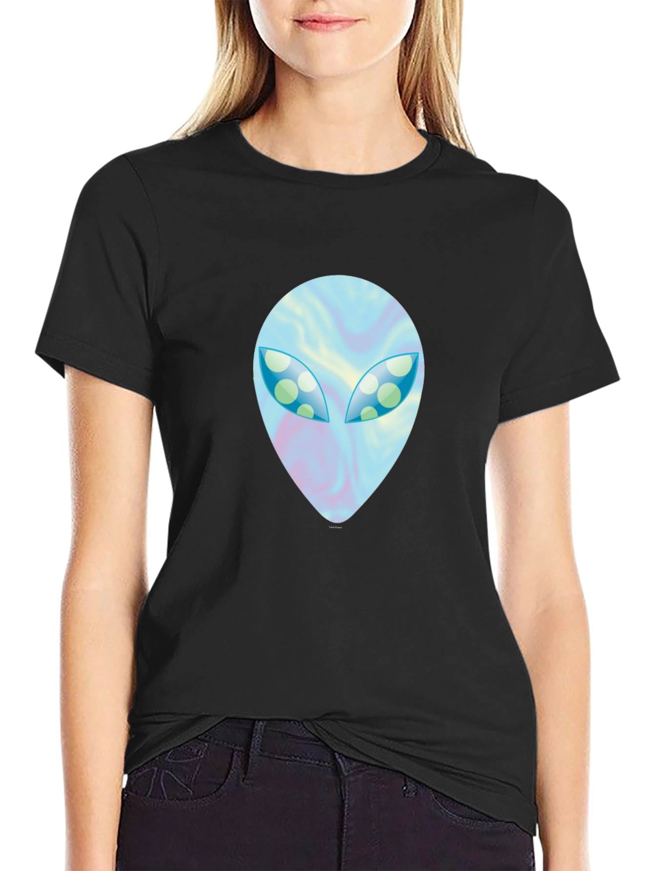 Alien Face Graphic Black T-Shirt