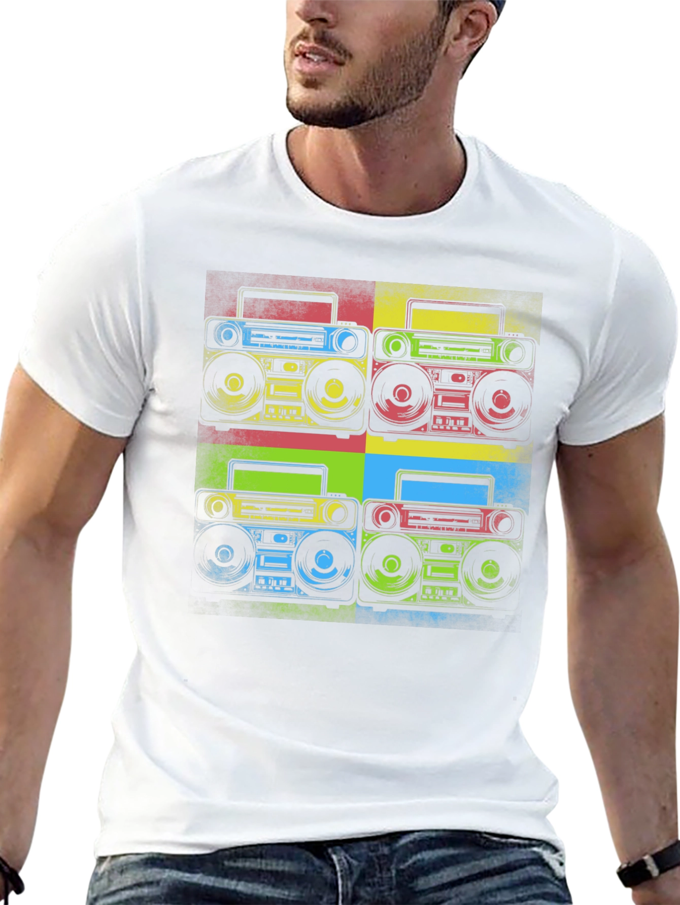 Retro Boombox Pop Art Graphic Tee - Classic Style
